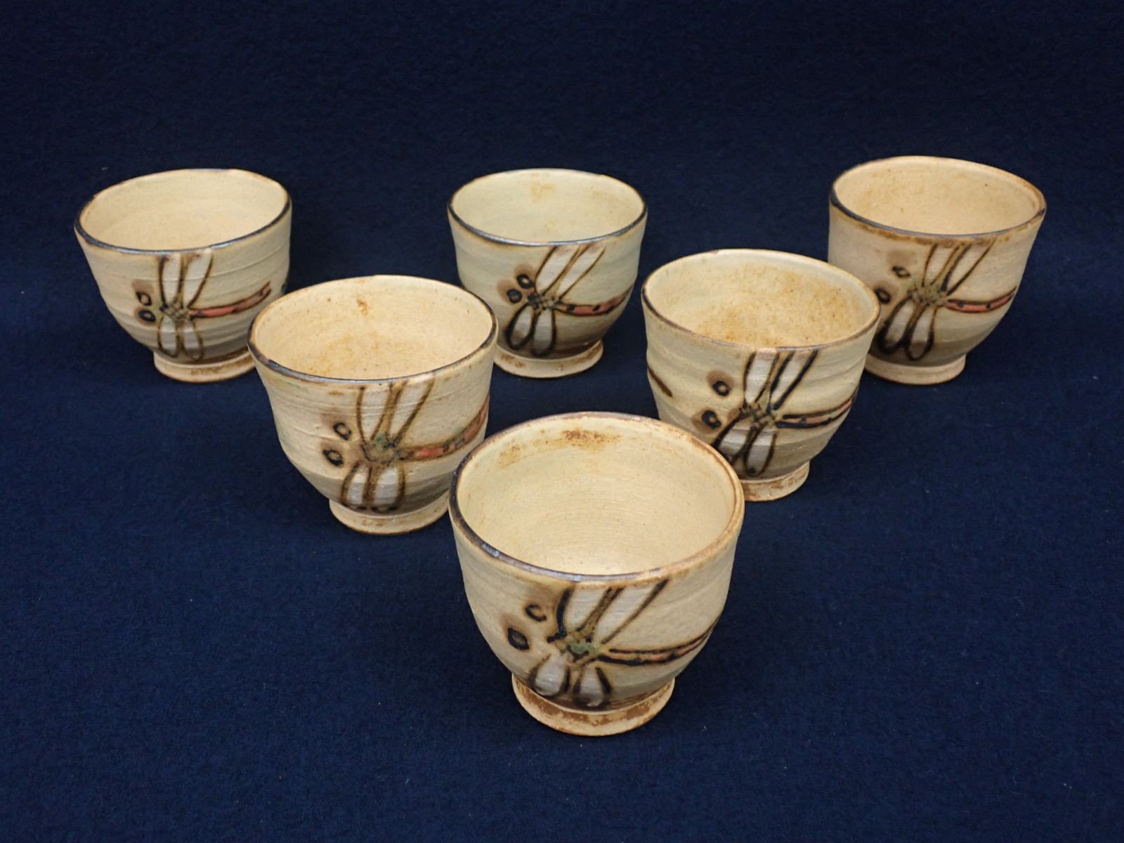Sugimoto Kohta Mashiko-Yaki Tea Cup Set 6pcs Dragonfly Japan Made Sugimoto Kohta Mashiko-Yaki Tea Cup Set 6pcs Dragonfly Japan Made