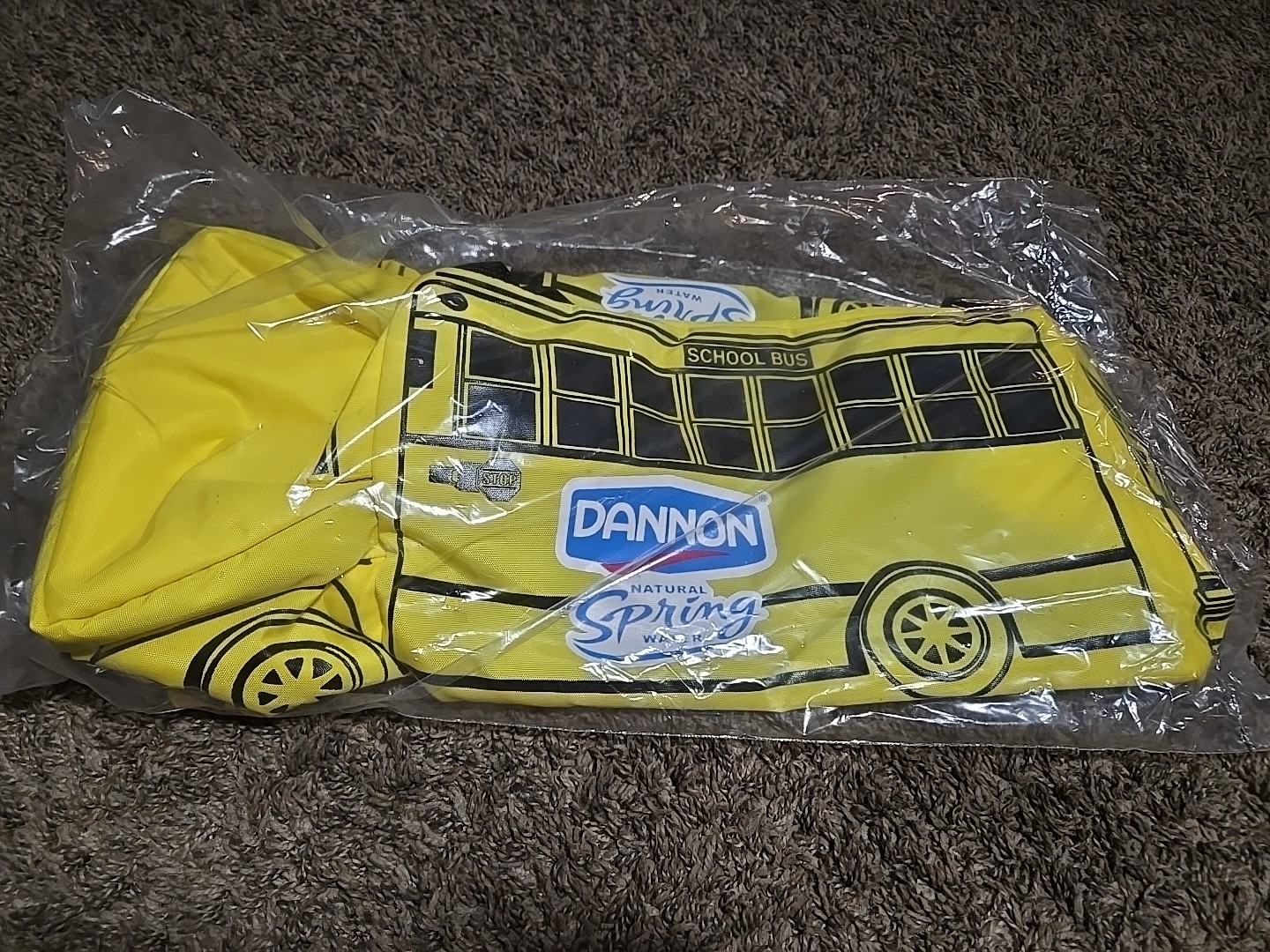 Vtg New Dannon Water Promo Yellow School Bus Shaped Tote Duffle Bag - 18" X 8" Vtg New Dannon Water Promo Yellow School Bus Shaped Tote Duffle Bag - 18" X 8"