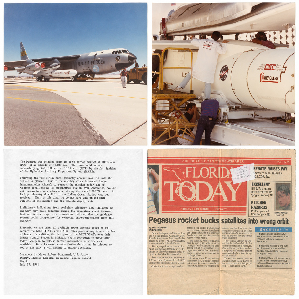 RARE NASA 2 Original Photos Pegasus Rocket Launch 1991 + Press Release Lot RARE NASA 2 Original Photos Pegasus Rocket Launch 1991 + Press Release Lot