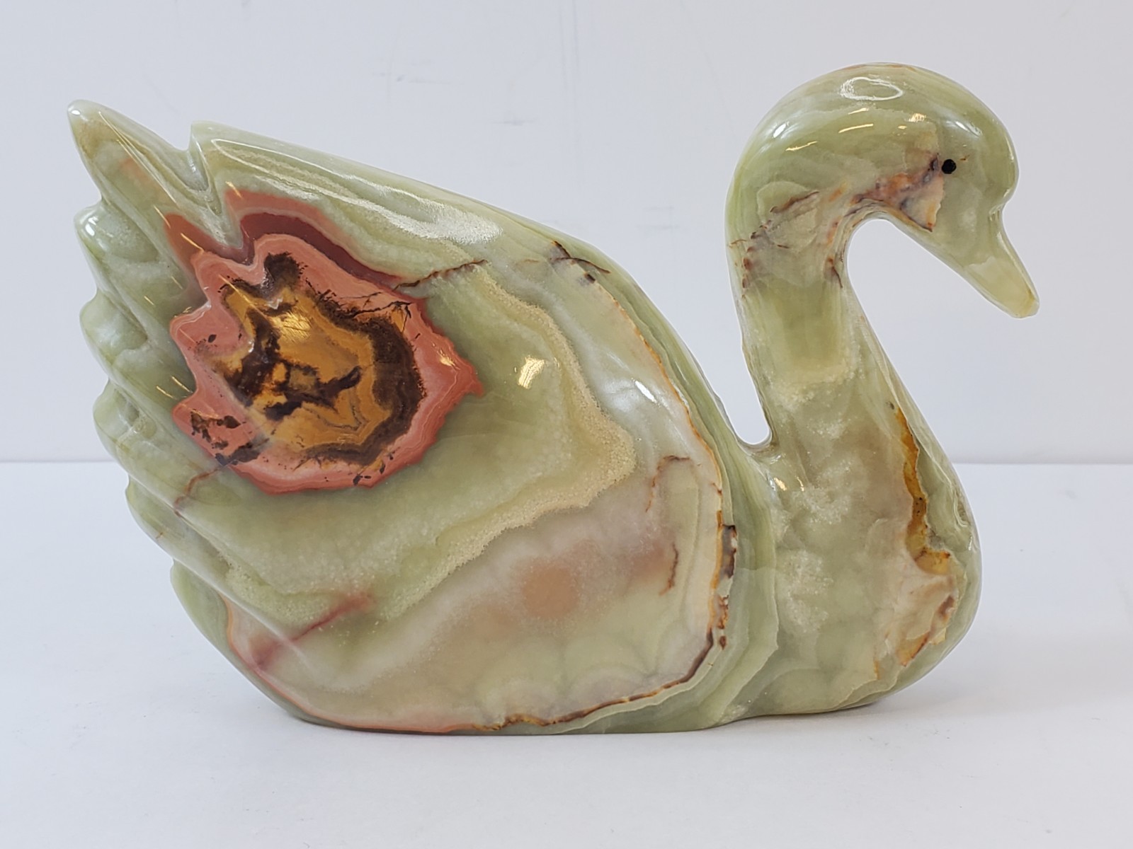 Vintage Hand Carved Solid Onyx Stone Swan Sculpture Brown Red Swirl 6" Vintage Hand Carved Solid Onyx Stone Swan Sculpture Brown Red Swirl 6"