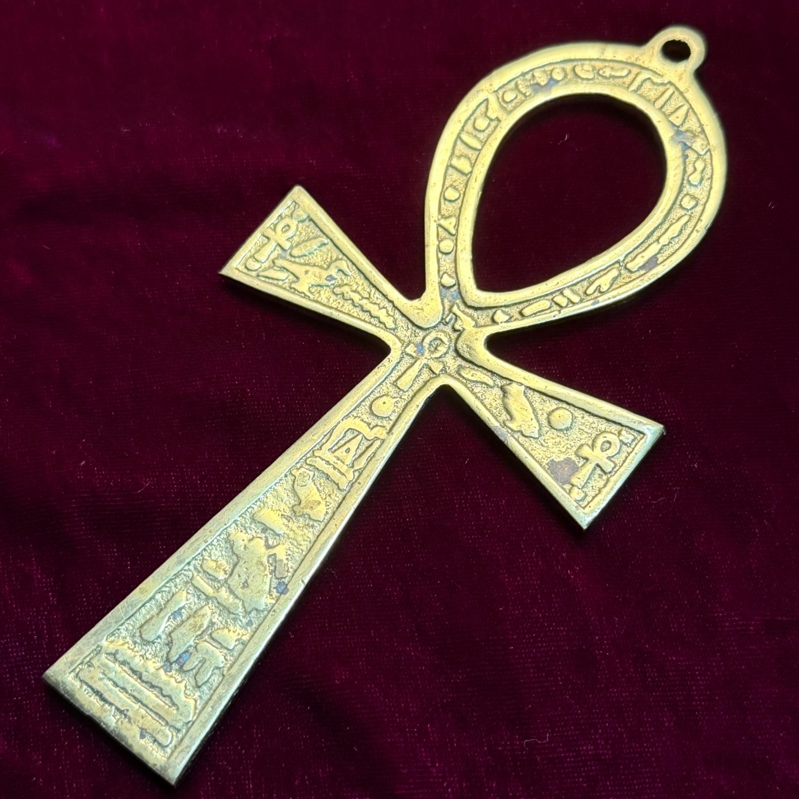 Large Solid Brass Decorative Hieroglyphic Ankh Key of Life 5 1/2 Inch Egypt