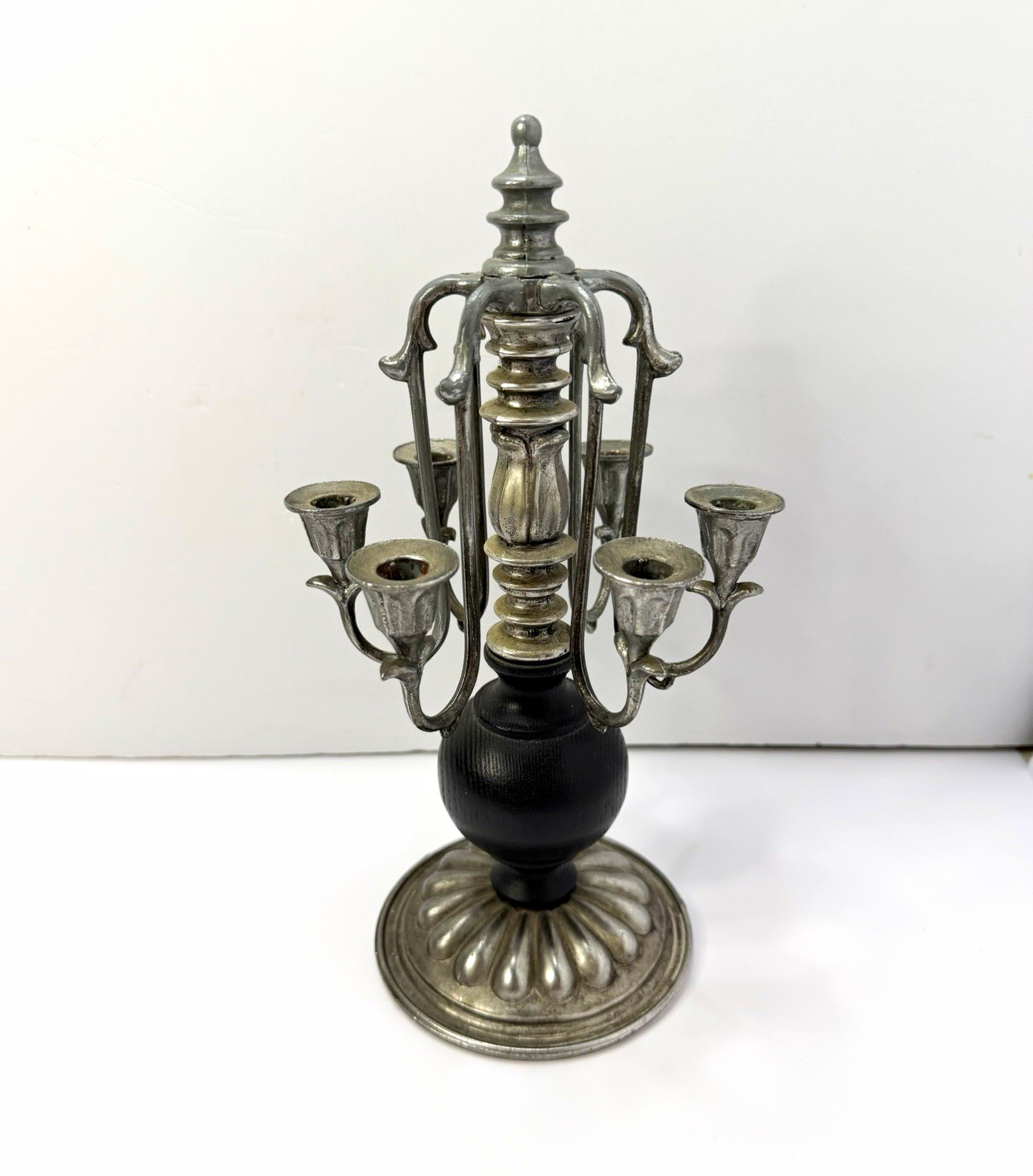 Vintage 6-Arm Candelabra Metal & black toned wood gothic ornate Candle Holder Vintage 6-Arm Candelabra Metal & black toned wood gothic ornate Candle Holder