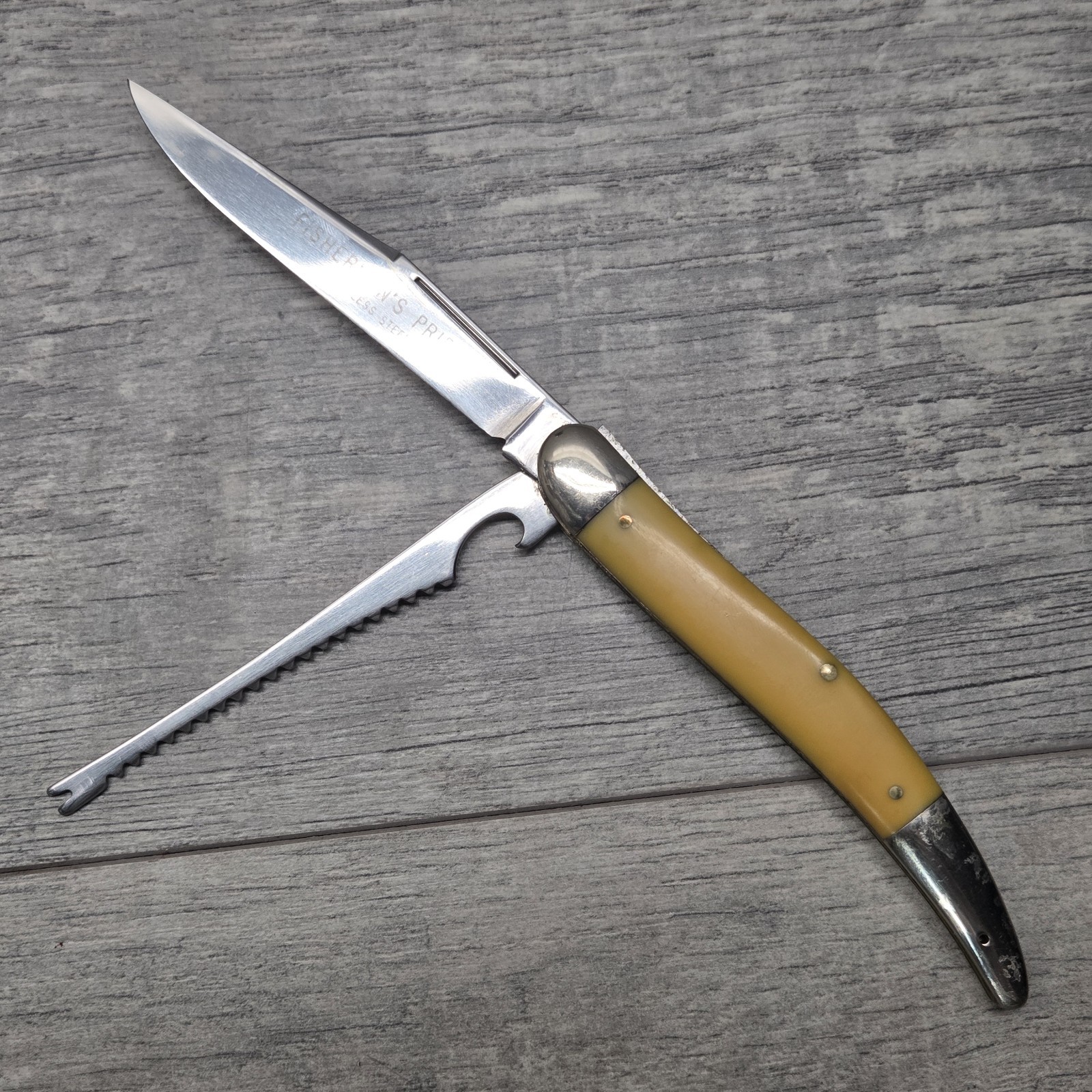 Vintage Fisherman's Pride Fishing Pocket Knife Fish Scaler Hook Remover Vintage Fisherman's Pride Fishing Pocket Knife Fish Scaler Hook Remover