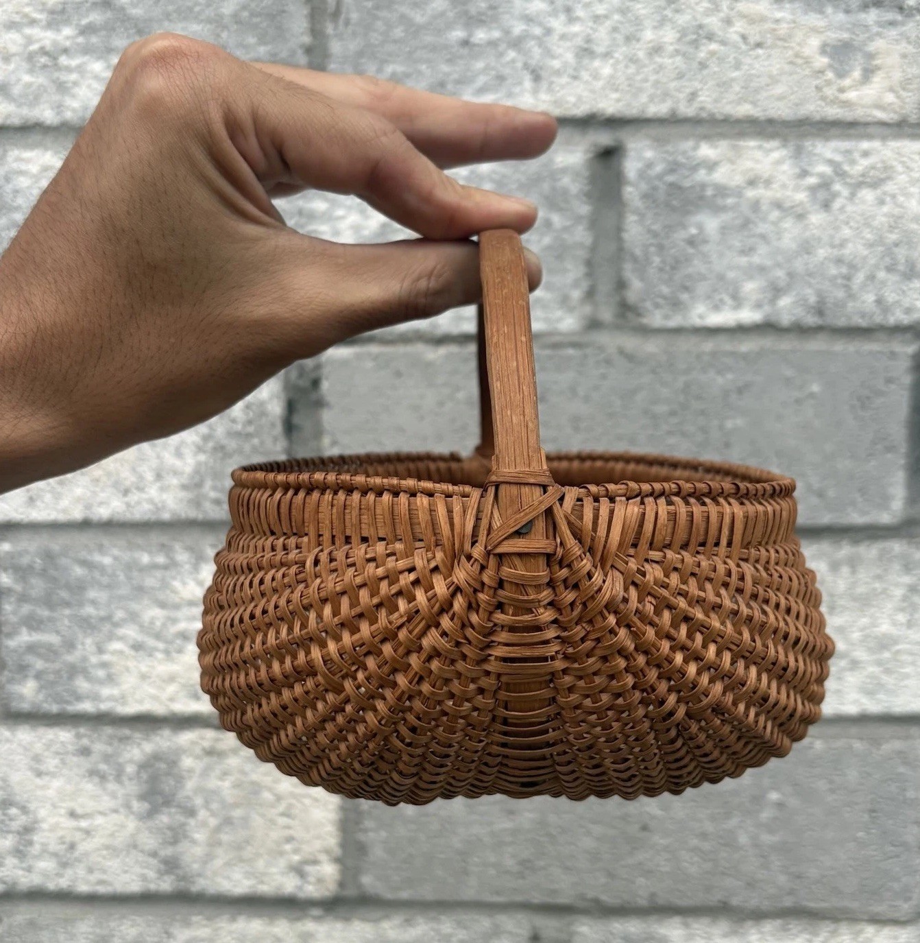 Antique VTG Miniature Buttocks Splint Tight Woven Egg Gathering Basket American Antique VTG Miniature Buttocks Splint Tight Woven Egg Gathering Basket American