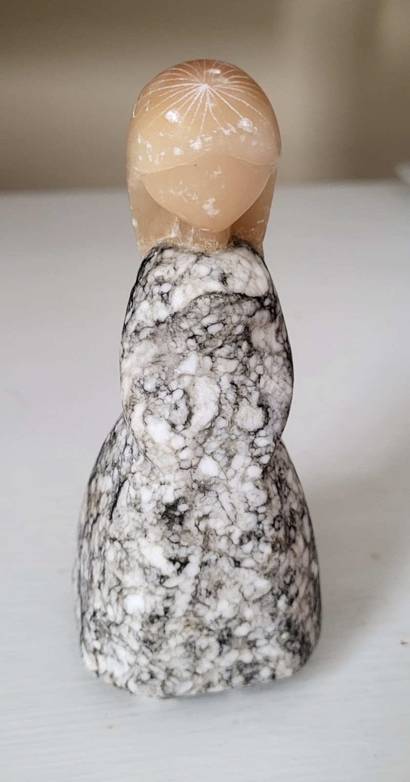 Vintage Hand Carved Marble & Stone Girl Figurine 4.5” Tall Russian Folk Art