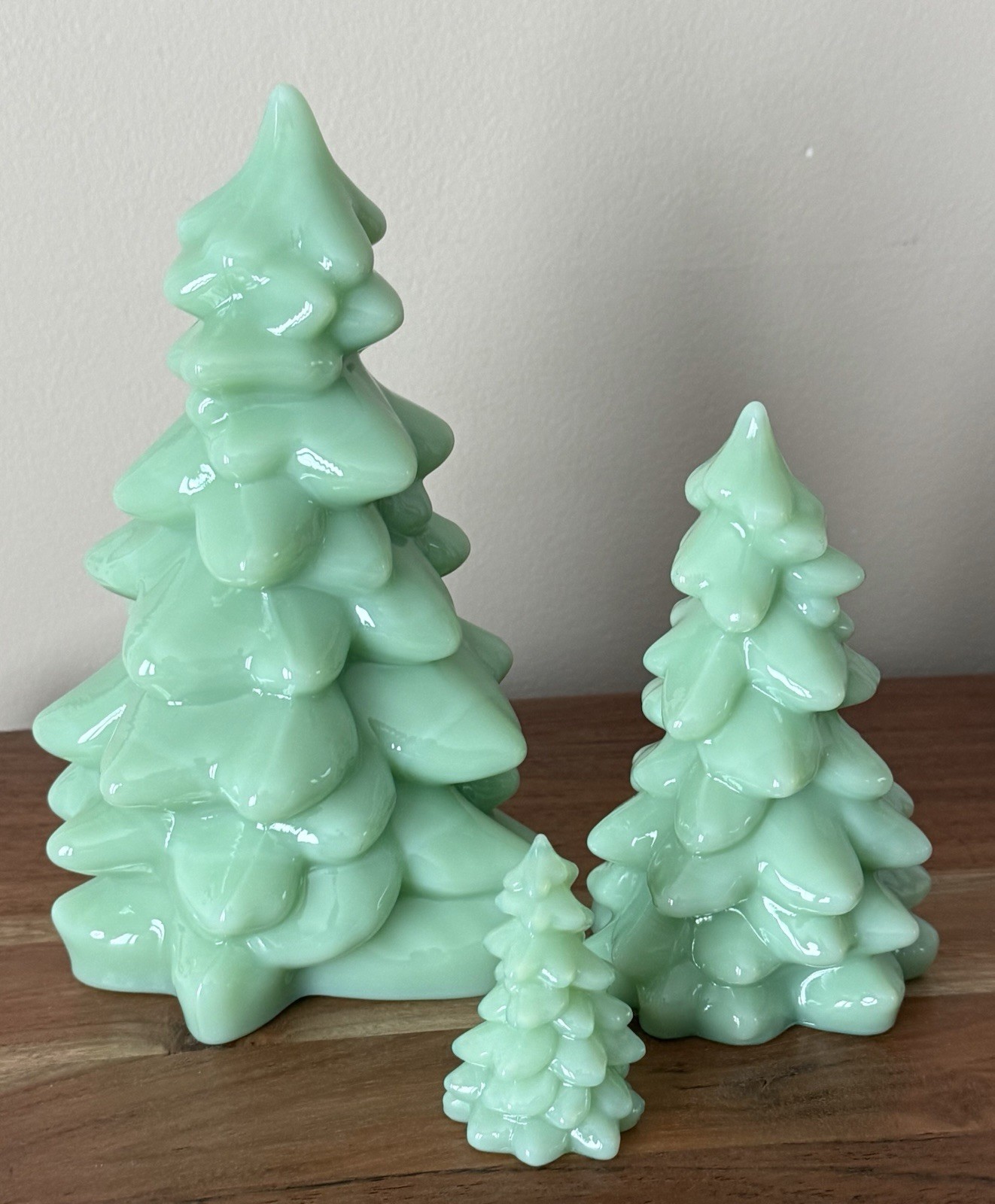 Mosser Glass Christmas Tree Set - 3 sizes - JADE / JADEITE Holiday Decor Mosser Glass Christmas Tree Set - 3 sizes - JADE / JADEITE Holiday Decor