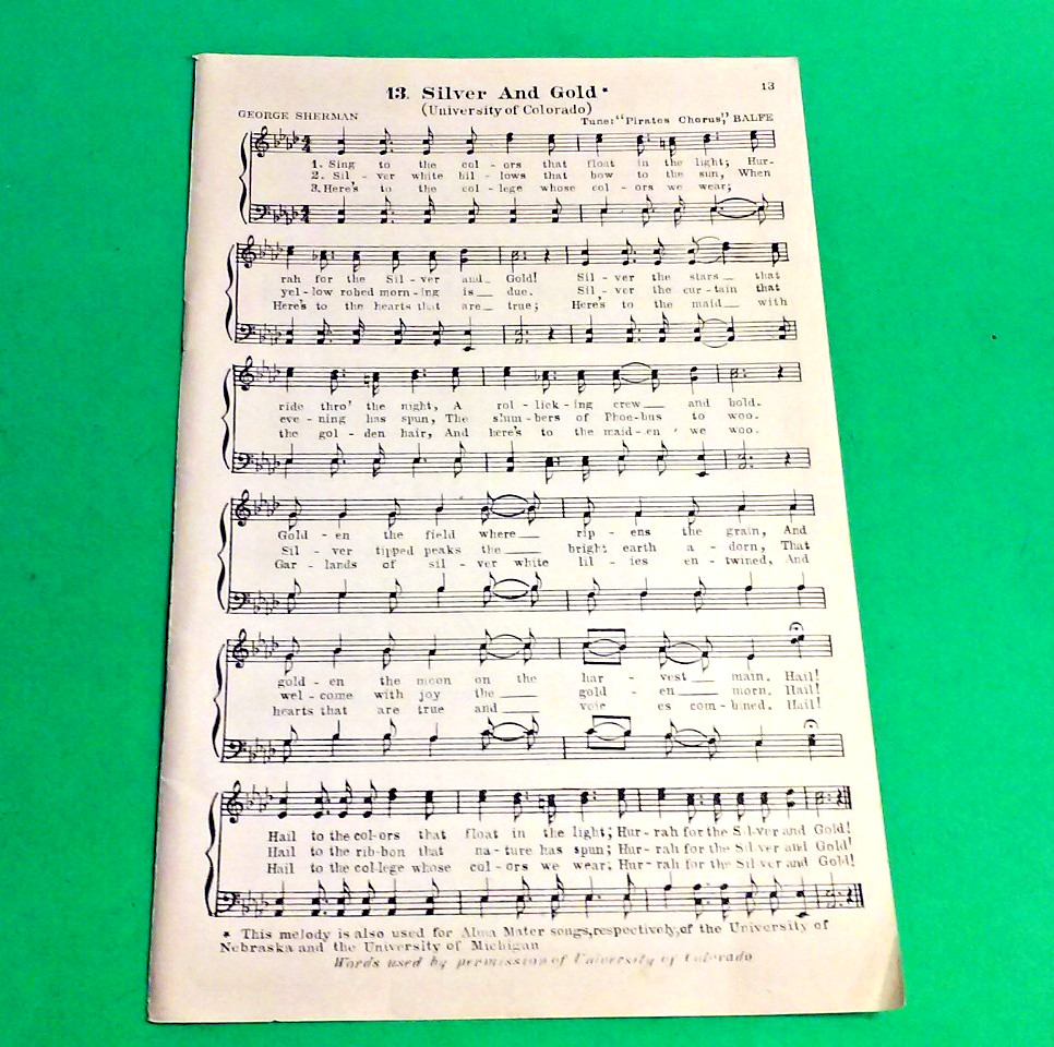 Vintage 1931 School Song Sheet University Of COLORADO / "Silver And Gold" Vintage 1931 School Song Sheet University Of COLORADO / "Silver And Gold"