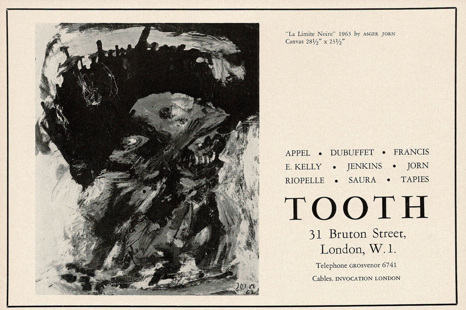 1960s Vintage Asger Jorn Art Arthur Tooth Gallery London Original Print Ad 1960s Vintage Asger Jorn Art Arthur Tooth Gallery London Original Print Ad