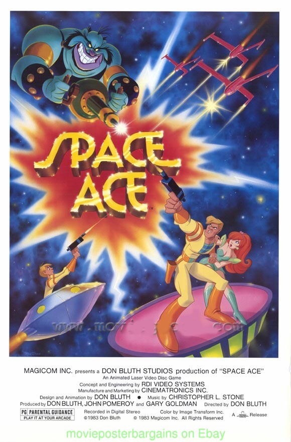 SPACE ACE GAME MOVIE POSTER 27x41 DON BLUTH ANIMATION RARE EARLY 80's GAME PROMO