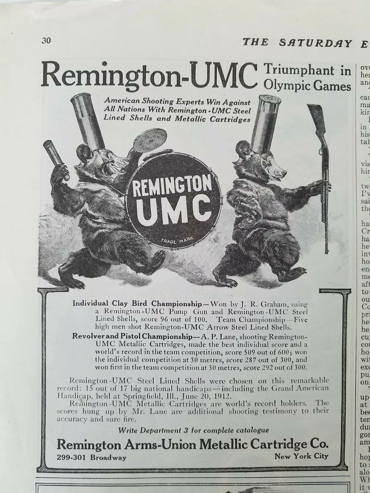 1912 Remington Arms UMC Union metallic cartridge in Olympic Games ad 1912 Remington Arms UMC Union metallic cartridge in Olympic Games ad