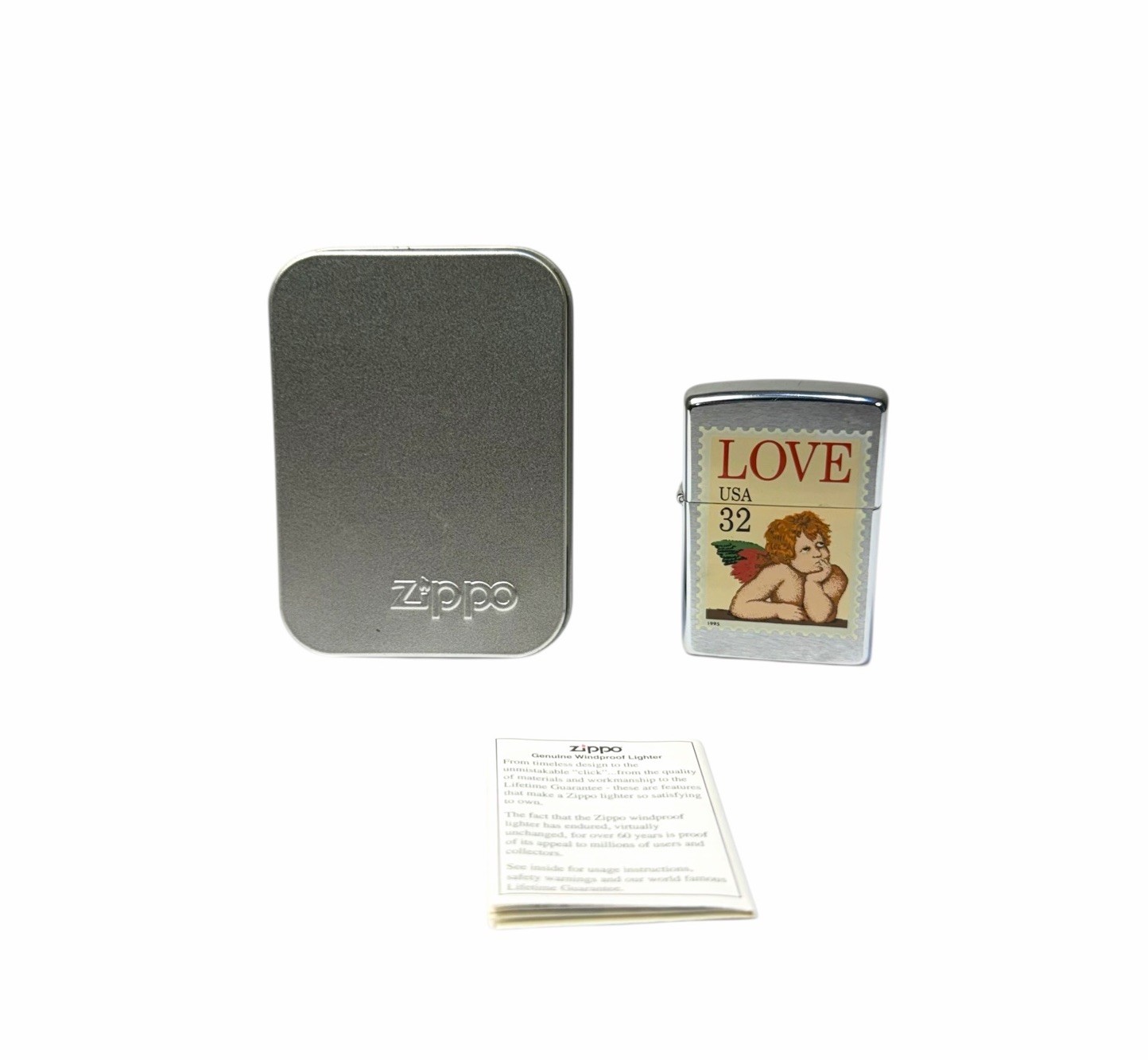 Vintage ZIPPO 1997 Love Cherub 32 Postal Series Stamp Chrome Lighter NEEDS FLINT Vintage ZIPPO 1997 Love Cherub 32 Postal Series Stamp Chrome Lighter NEEDS FLINT