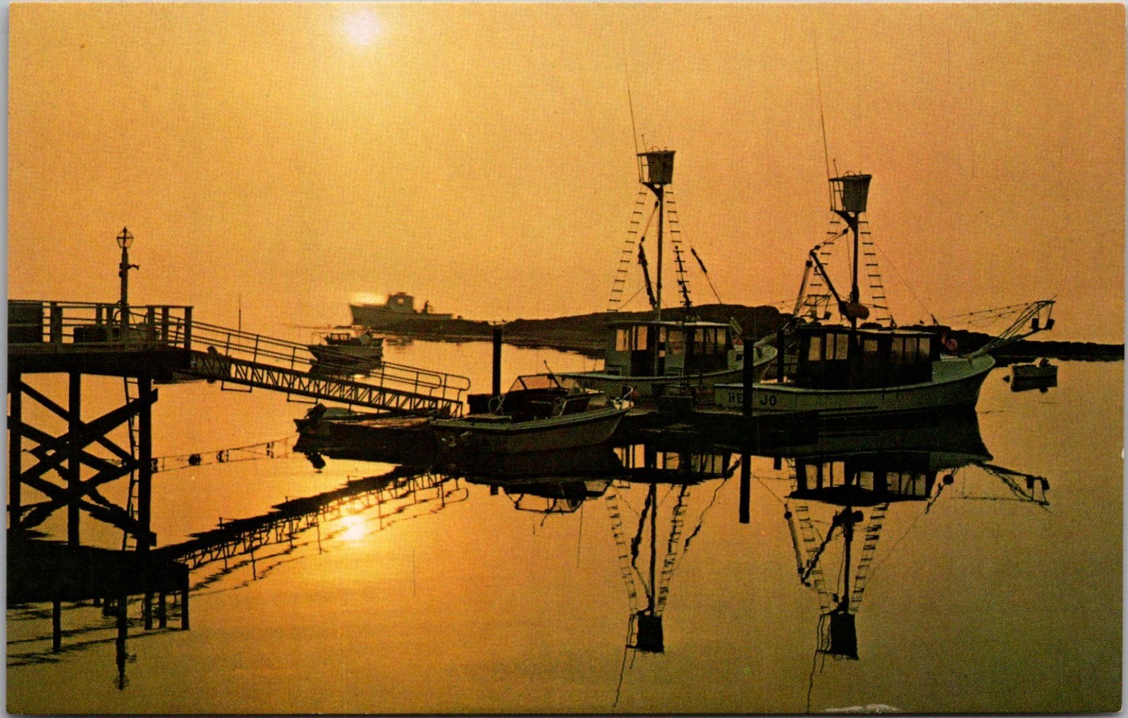 Fishing Boats At Sunrise Along The Maine Coast Vintage Postcard TP14-2