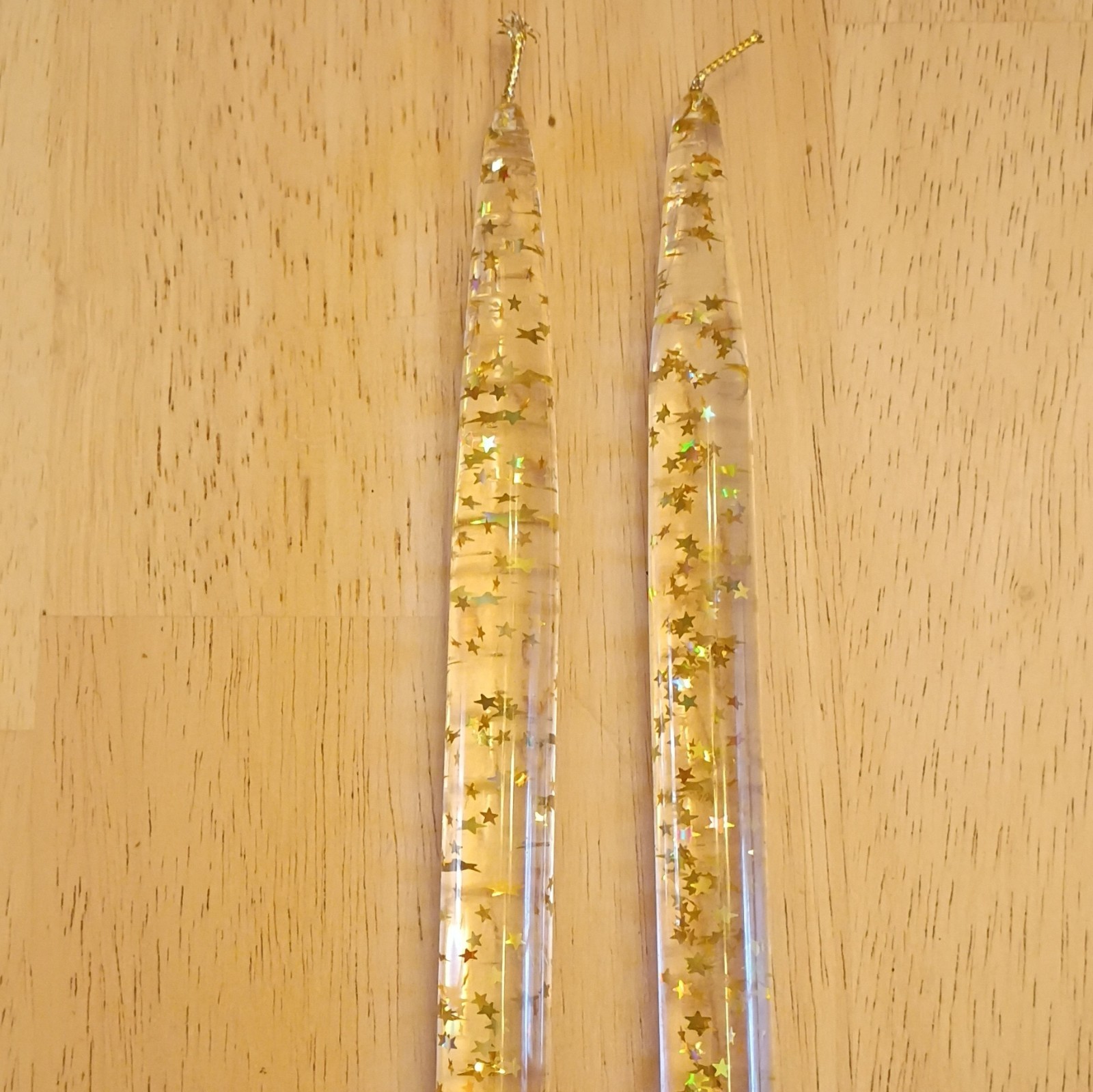 vintage acrylic lucite MCM clear,gold stars candles pair vintage acrylic lucite MCM clear,gold stars candles pair