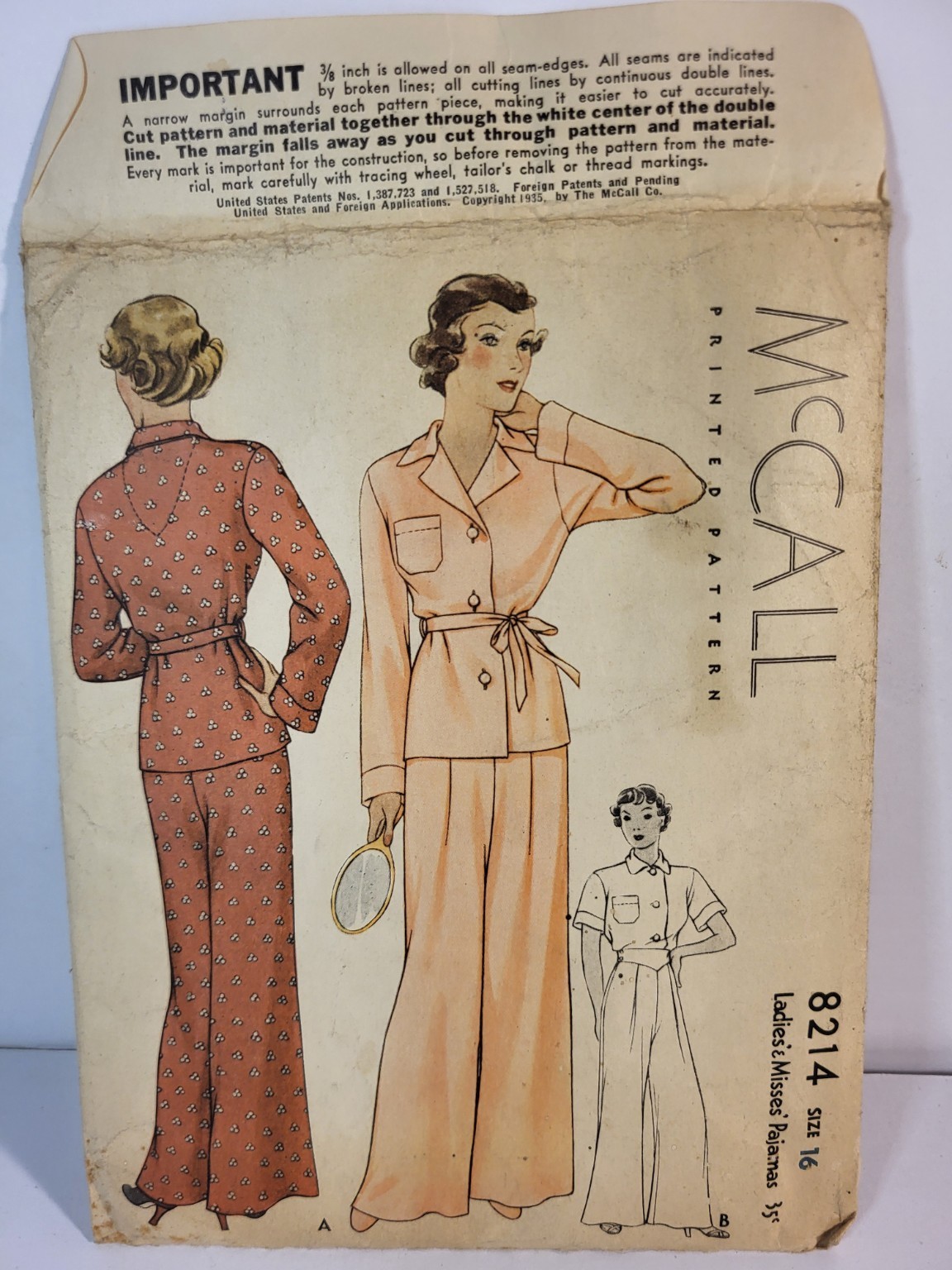 1935 McCall 8214 Ladies Pajamas Sewing Pattern Size 16 Bust 34 Vintage 1930s 1935 McCall 8214 Ladies Pajamas Sewing Pattern Size 16 Bust 34 Vintage 1930s