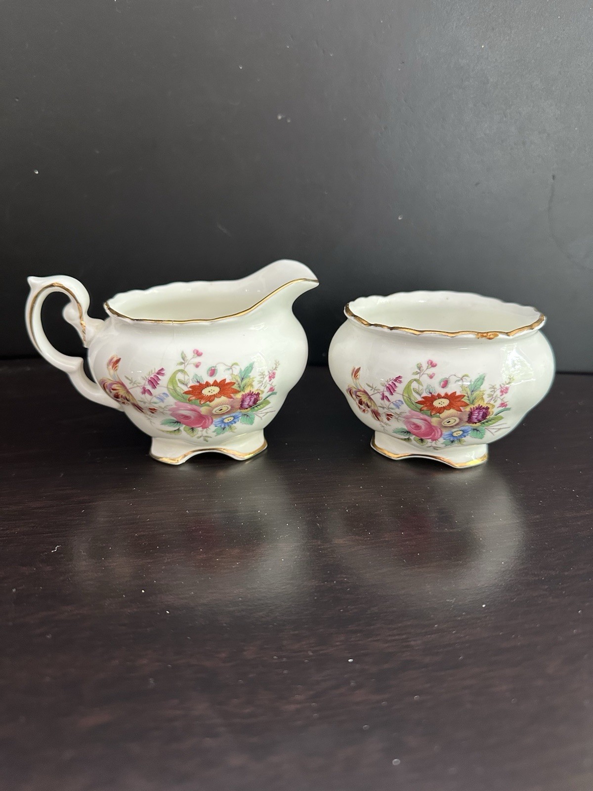 Vintage Coalport Junetime Creamer & Open Sugar Bowl, Handmade Bone China Vintage Coalport Junetime Creamer & Open Sugar Bowl, Handmade Bone China