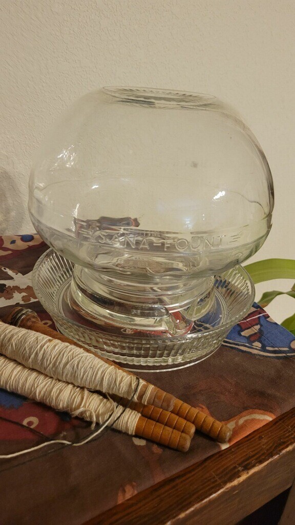 Sana-Fount with Anderson box company base vintage glass chicken Fountain Sana-Fount with Anderson box company base vintage glass chicken Fountain