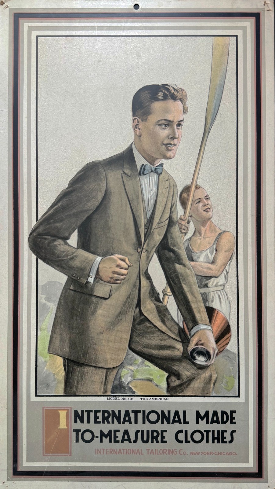 ORIGINAL 1920s VTG International Tailoring Co Lithograph Store Advert Poster ORIGINAL 1920s VTG International Tailoring Co Lithograph Store Advert Poster