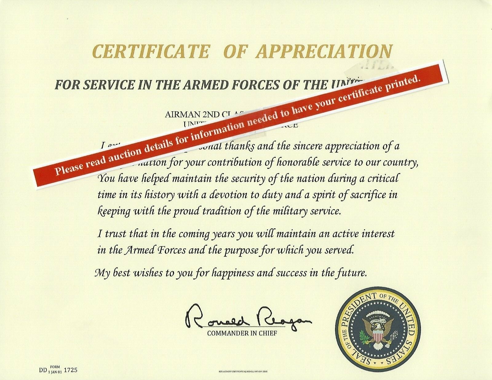 Certificate of Appreciation Replacement, U.S. Presidents Thank you Letter Certificate of Appreciation Replacement, U.S. Presidents Thank you Letter