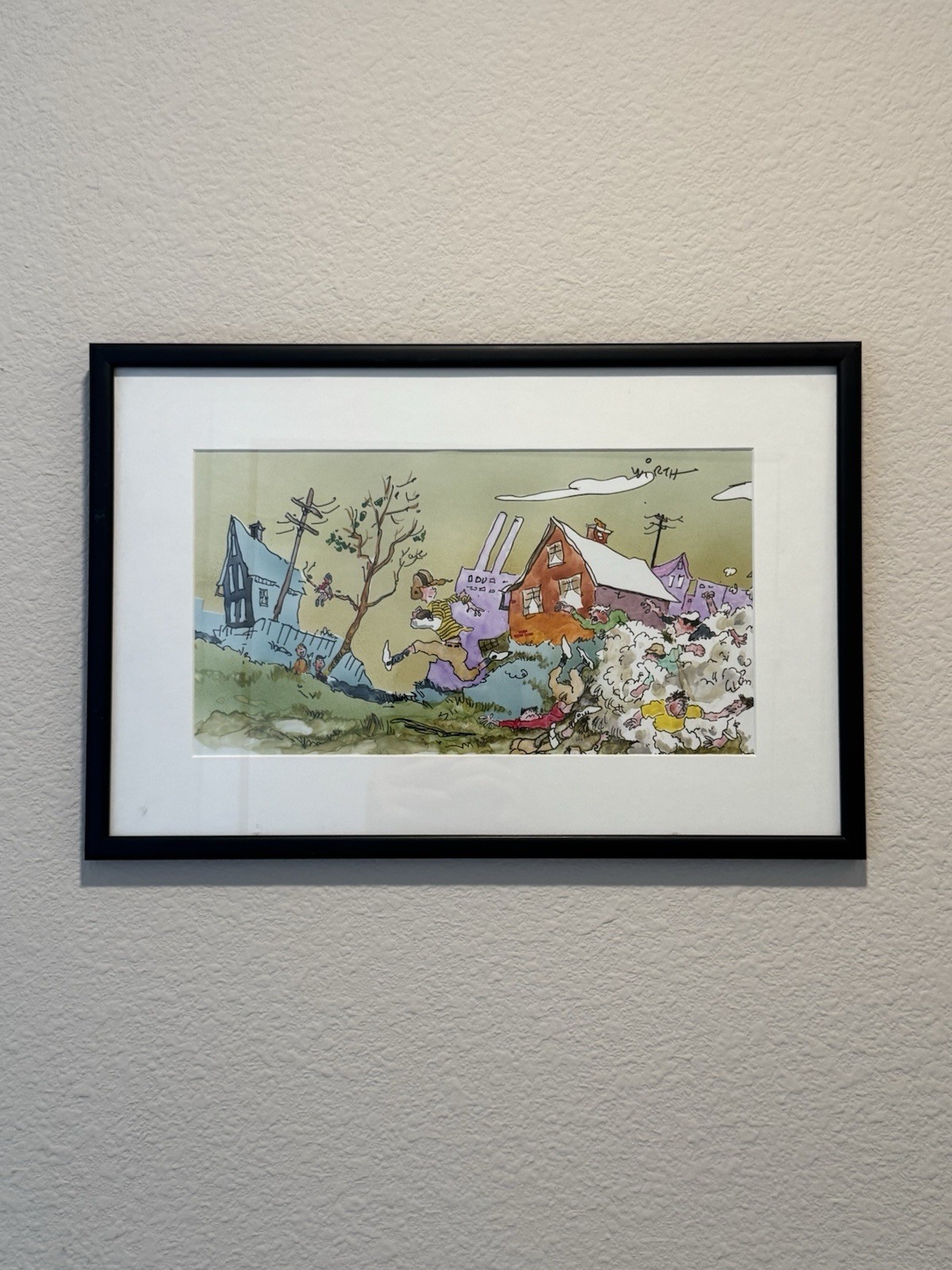 Cliff Wirth Signed Original Cartoon Art - Football Chaos Framed One of One Rare Cliff Wirth Signed Original Cartoon Art - Football Chaos Framed One of One Rare