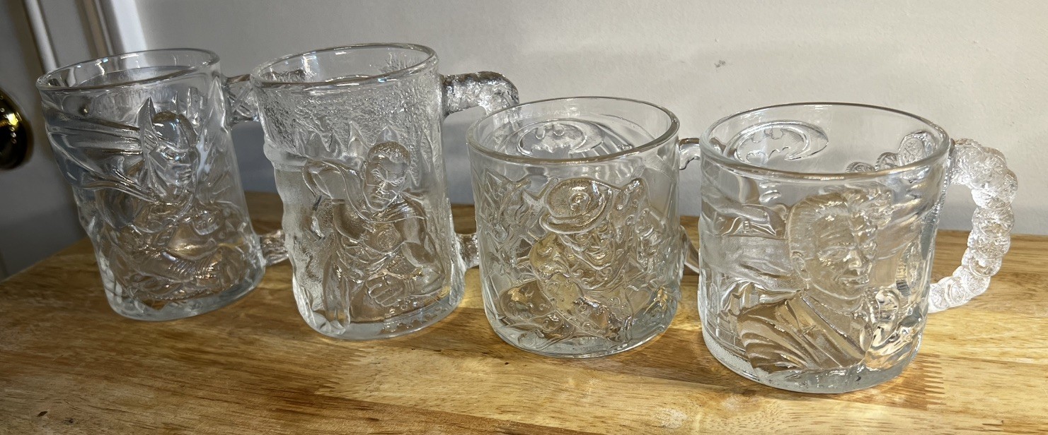 Vintage 1995 McDonalds Batman Forever Glass Mugs Complete Set of 4 DC Comics Vintage 1995 McDonalds Batman Forever Glass Mugs Complete Set of 4 DC Comics