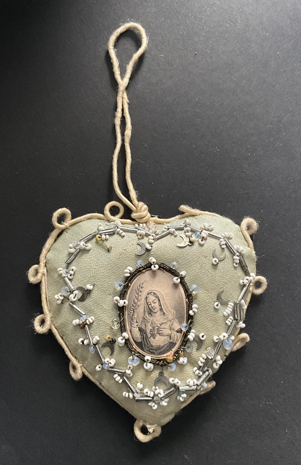 Antique French Convent Work Heart Reliquary Sacred Relic Pouch 19th C Antique French Convent Work Heart Reliquary Sacred Relic Pouch 19th C