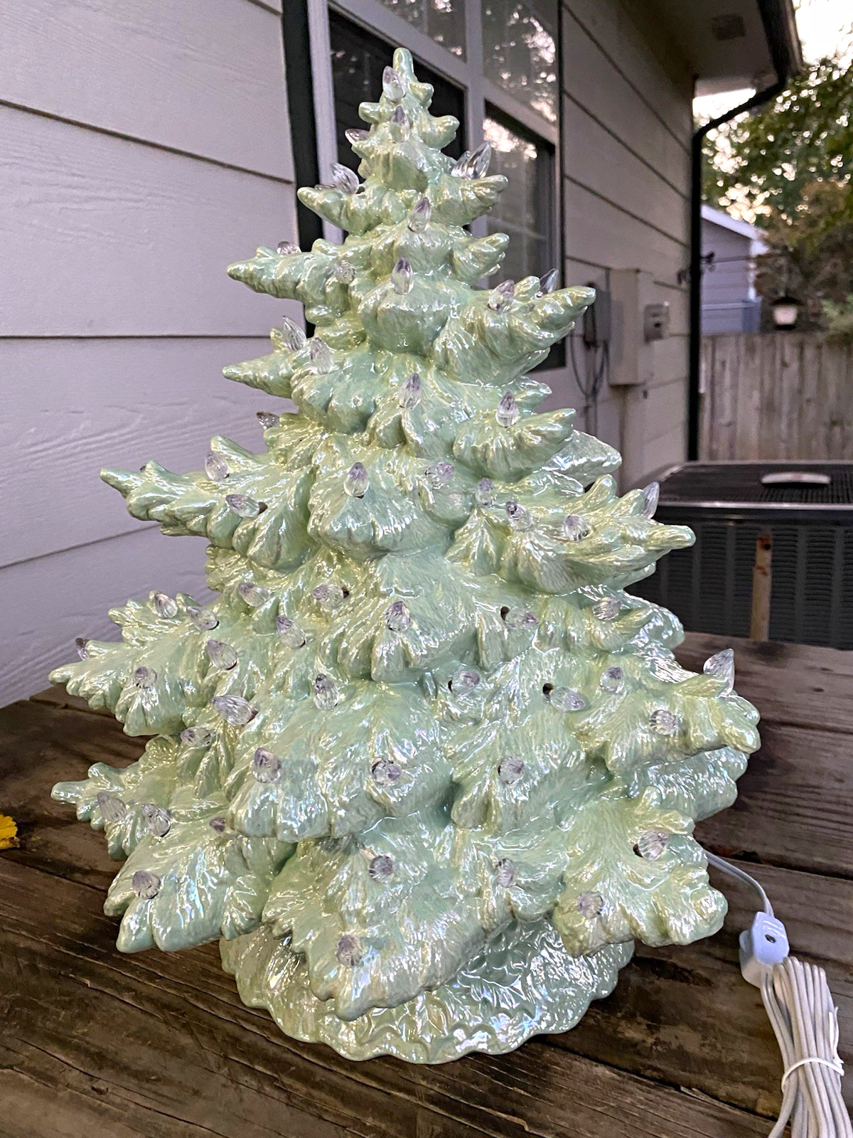 Light Green Ceramic Lighted Tabletop Christmas Tree w/ Cord Pearl Finish Decor