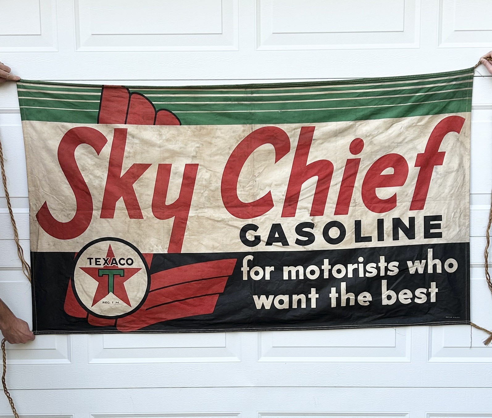 Vintage Texaco Sky Chief Gasoline Oil Advertising Cloth Banner Sign Vintage Texaco Sky Chief Gasoline Oil Advertising Cloth Banner Sign