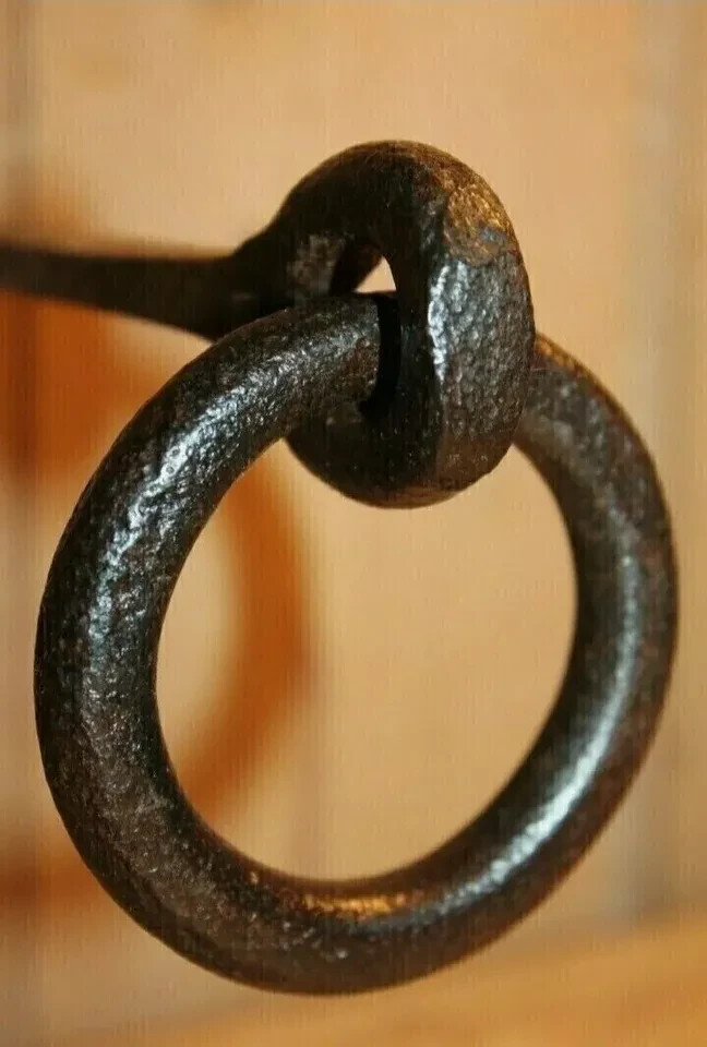 12" Antique Wrought Iron Tethering , Ring on Pin Meat Beam Game Hook 12" Antique Wrought Iron Tethering , Ring on Pin Meat Beam Game Hook