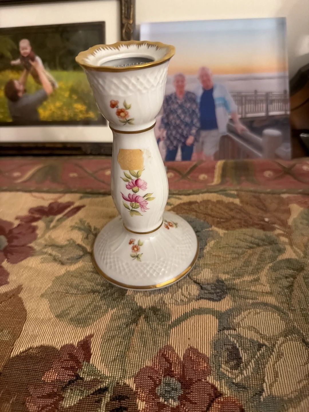 Vintage Hollohaza Hungary Porcelain Candlestick with Floral Design Vintage Hollohaza Hungary Porcelain Candlestick with Floral Design