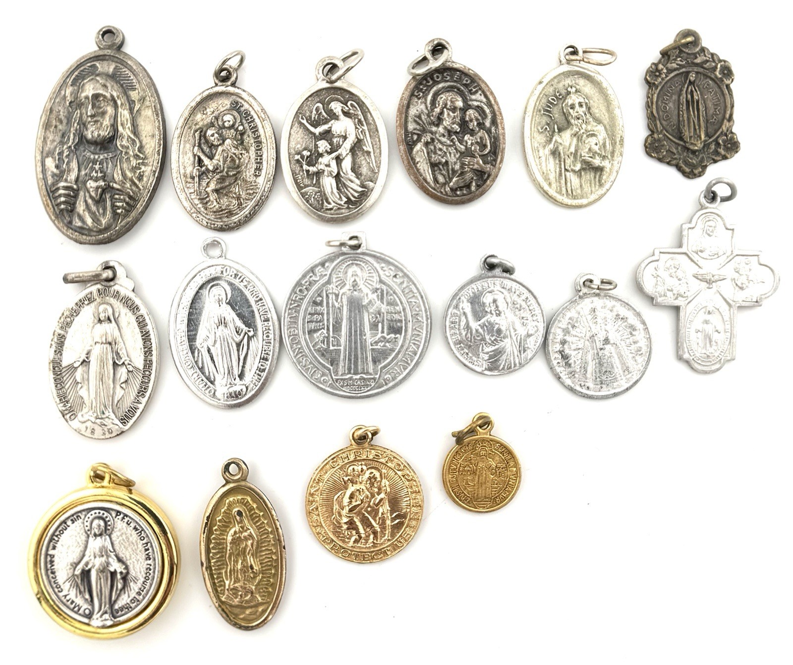 Lot of 16 Vintage Catholic Religious Medals St Benedict Mary Jesus Saints Lot of 16 Vintage Catholic Religious Medals St Benedict Mary Jesus Saints