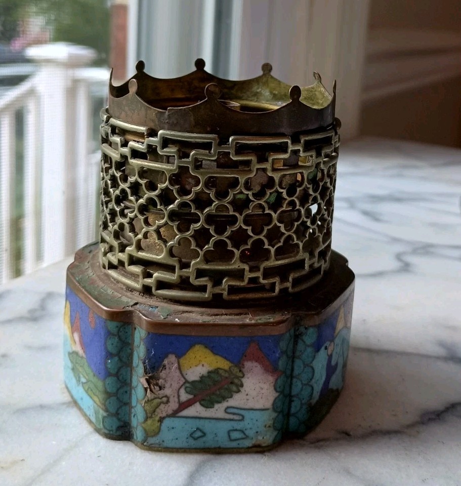 Antique Late 18th Century Asian Cloisonne Oil Lamp/ Opium Lamp Antique Late 18th Century Asian Cloisonne Oil Lamp/ Opium Lamp