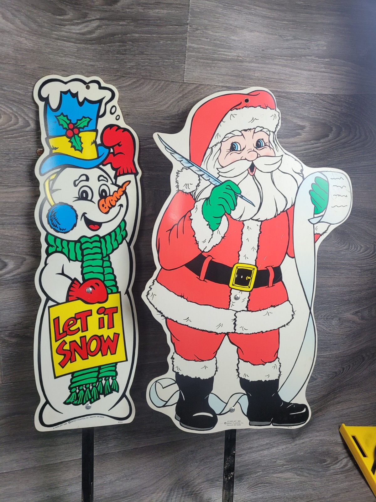 Lot 2pc Vtg 1998-99 Santa & SnowMan Yard Art Impact  Plastic Decoration 26" 
