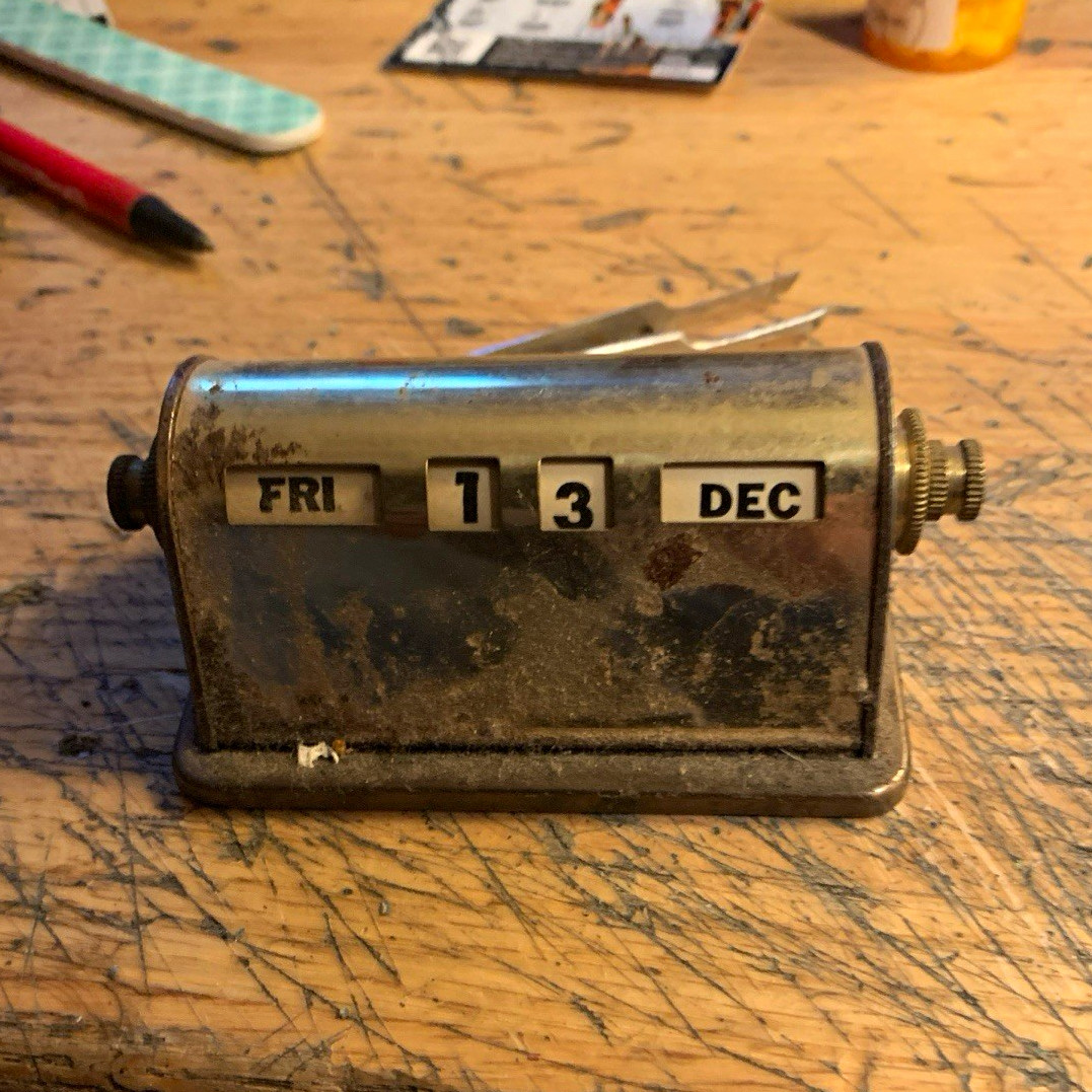 Vintage Metal Perpetual Desk Calendar Flip Date Display FRI 13 DEC