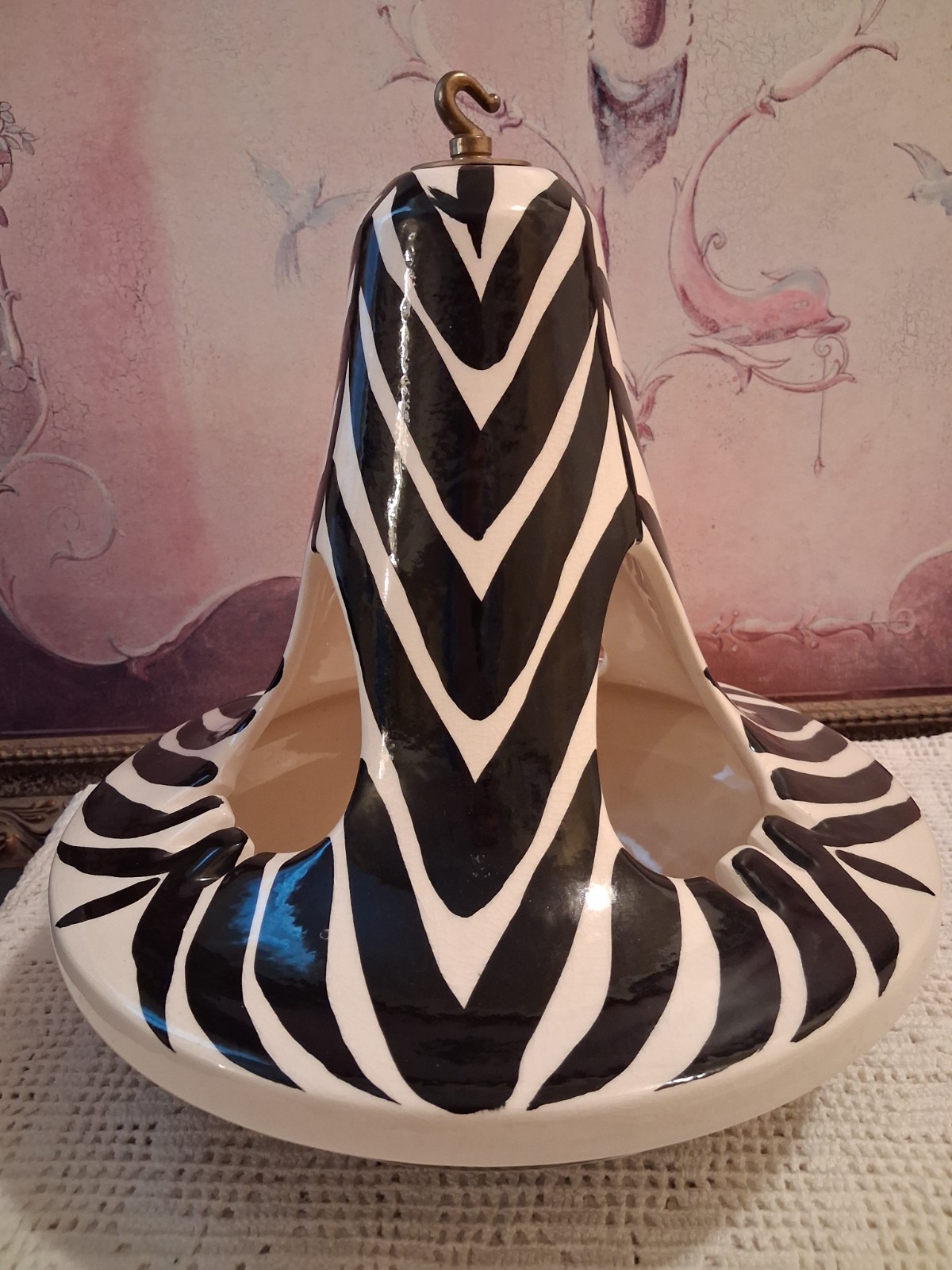 Vintage MCM with Art Deco Flare Zebra Style Hanging Ashtray Vintage MCM with Art Deco Flare Zebra Style Hanging Ashtray