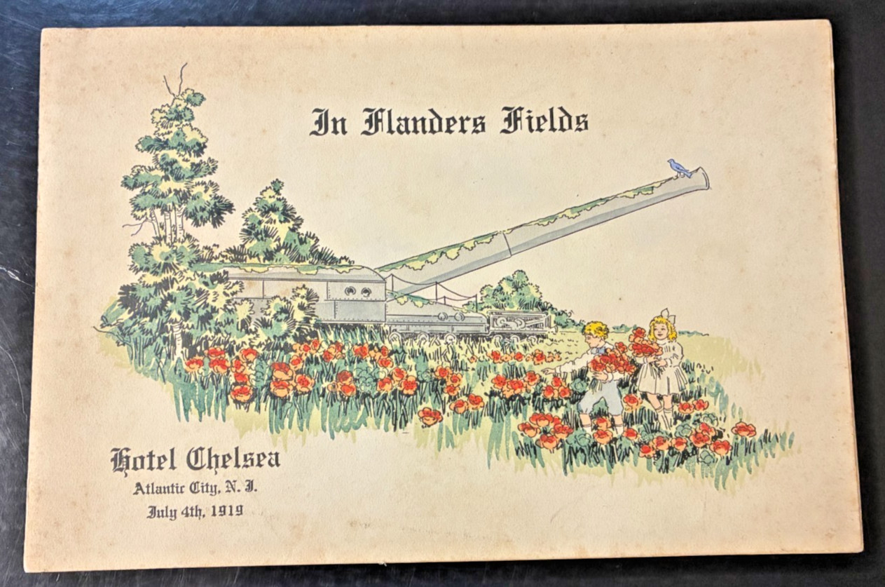 1919 WWI "In Flanders Fields" Postcard from Hotel Chelsea, Atlantic City NJ 9x6" 1919 WWI "In Flanders Fields" Postcard from Hotel Chelsea, Atlantic City NJ 9x6"