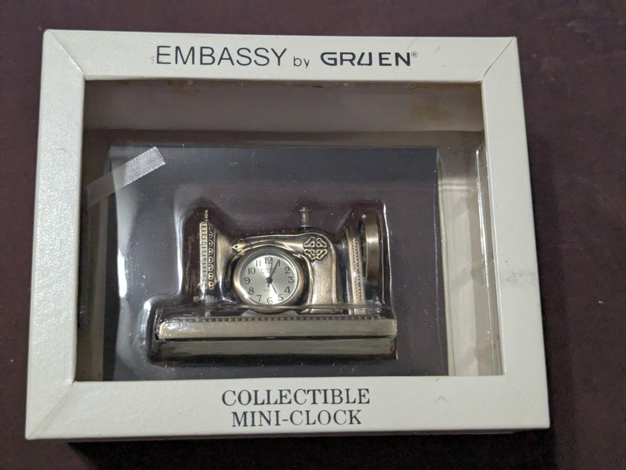 Embassy by Gruen Collectible Sewing Machine Mini Clock NEW Embassy by Gruen Collectible Sewing Machine Mini Clock NEW