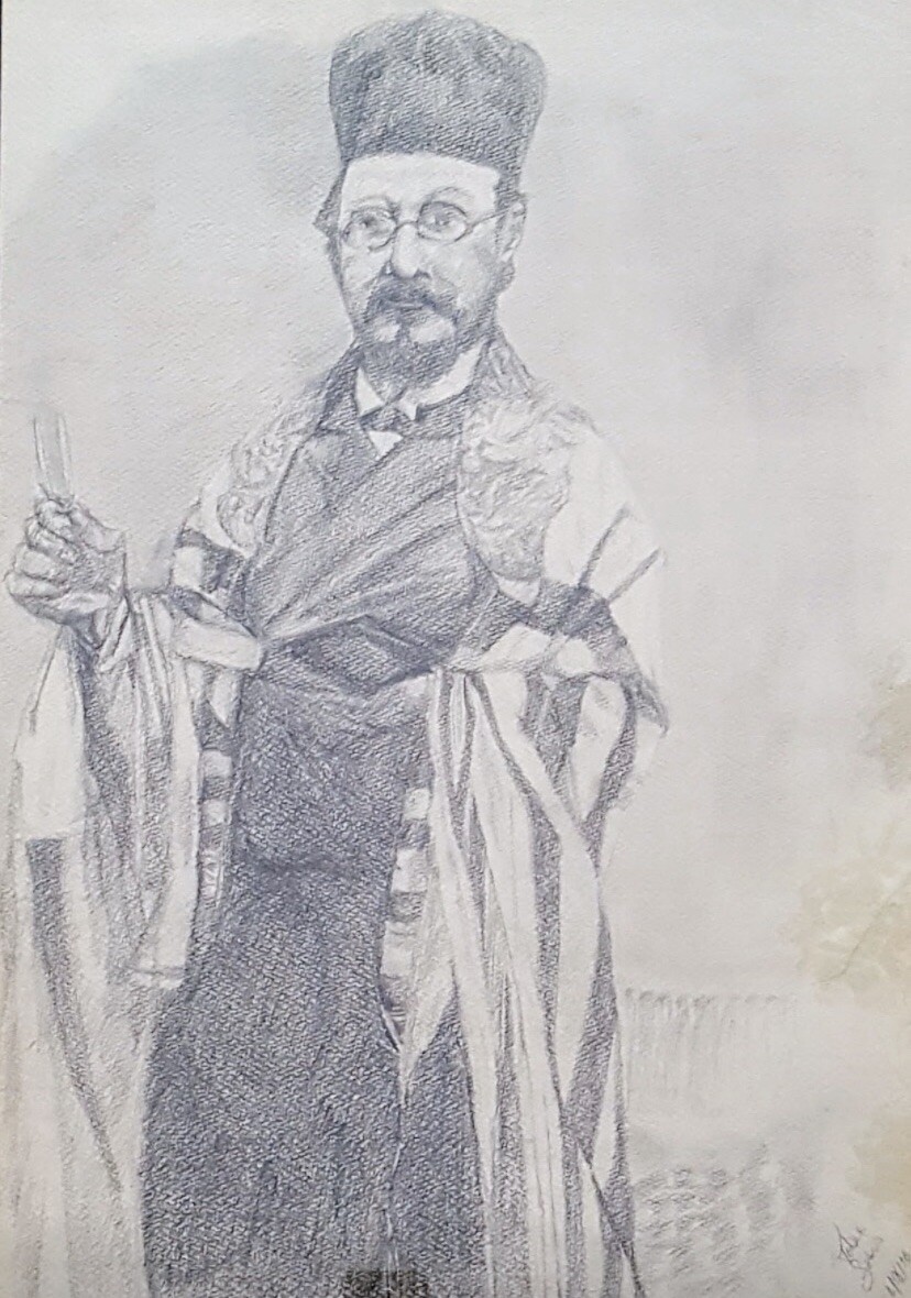 Antique Pencil Drawing Jewish Man 1916 Hasidic Orthodox Jew Original Portrait Antique Pencil Drawing Jewish Man 1916 Hasidic Orthodox Jew Original Portrait