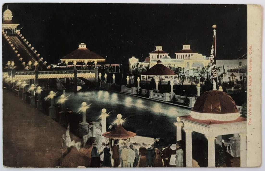 The White City At Night Denver Colorado Lakeside Amusement Park VTG Postcard B6 The White City At Night Denver Colorado Lakeside Amusement Park VTG Postcard B6