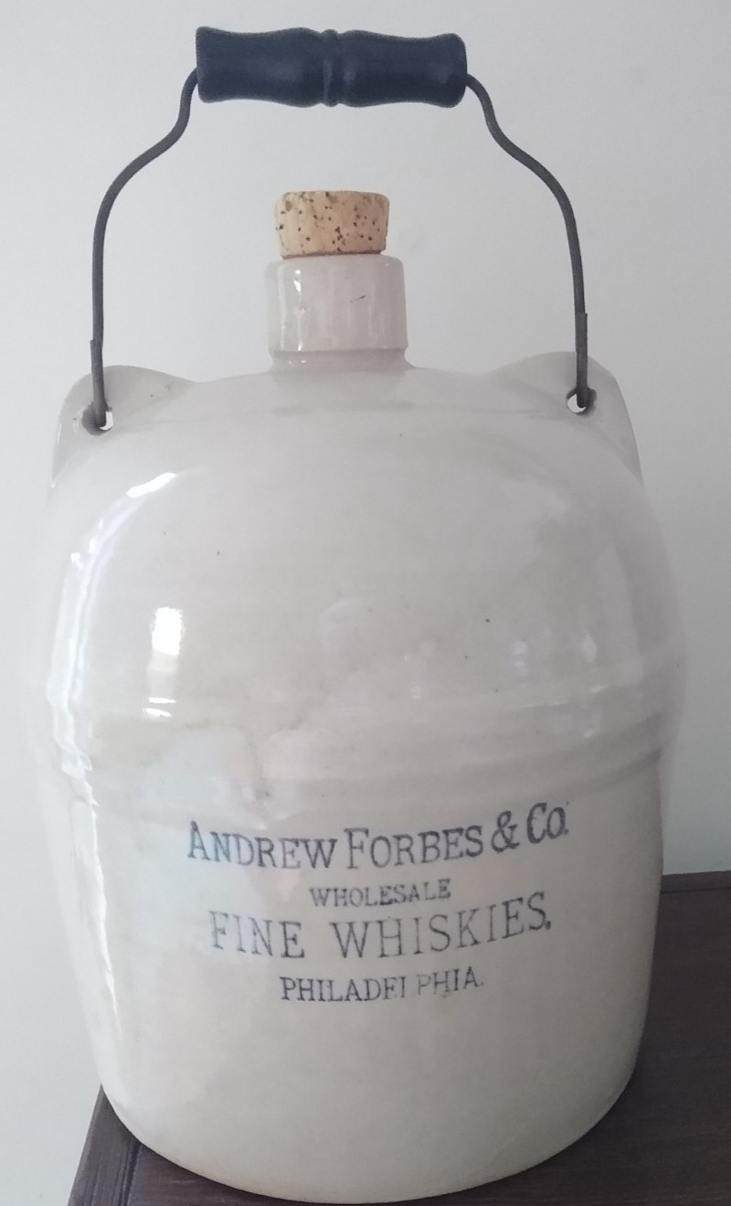 Vintage Andrew Forbes & Co. Wholesale Fine Whiskies Philadelphia Stoneware Jug Vintage Andrew Forbes & Co. Wholesale Fine Whiskies Philadelphia Stoneware Jug
