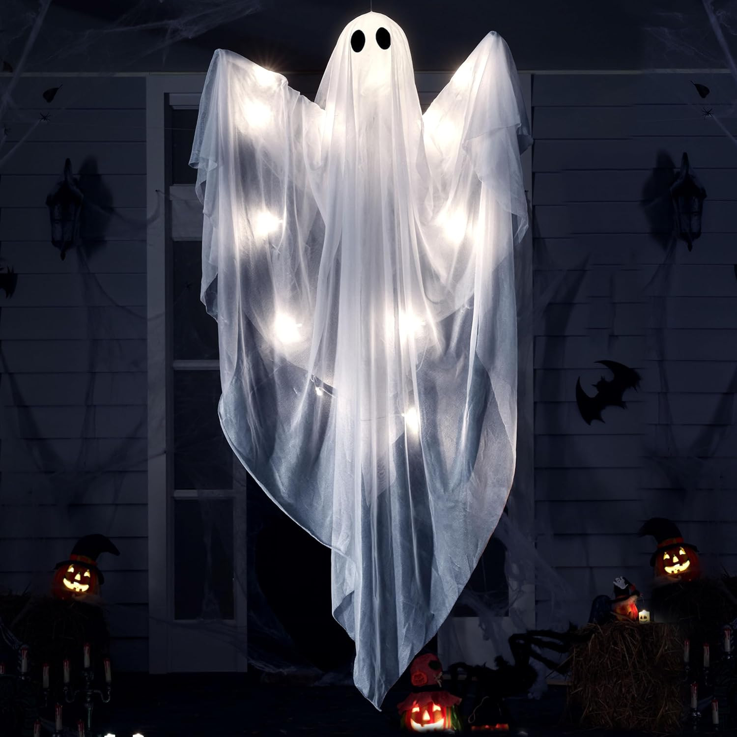 JOYIN Halloween Hanging Light up Ghost, 47" White Ghosts with Cold White LED Lig