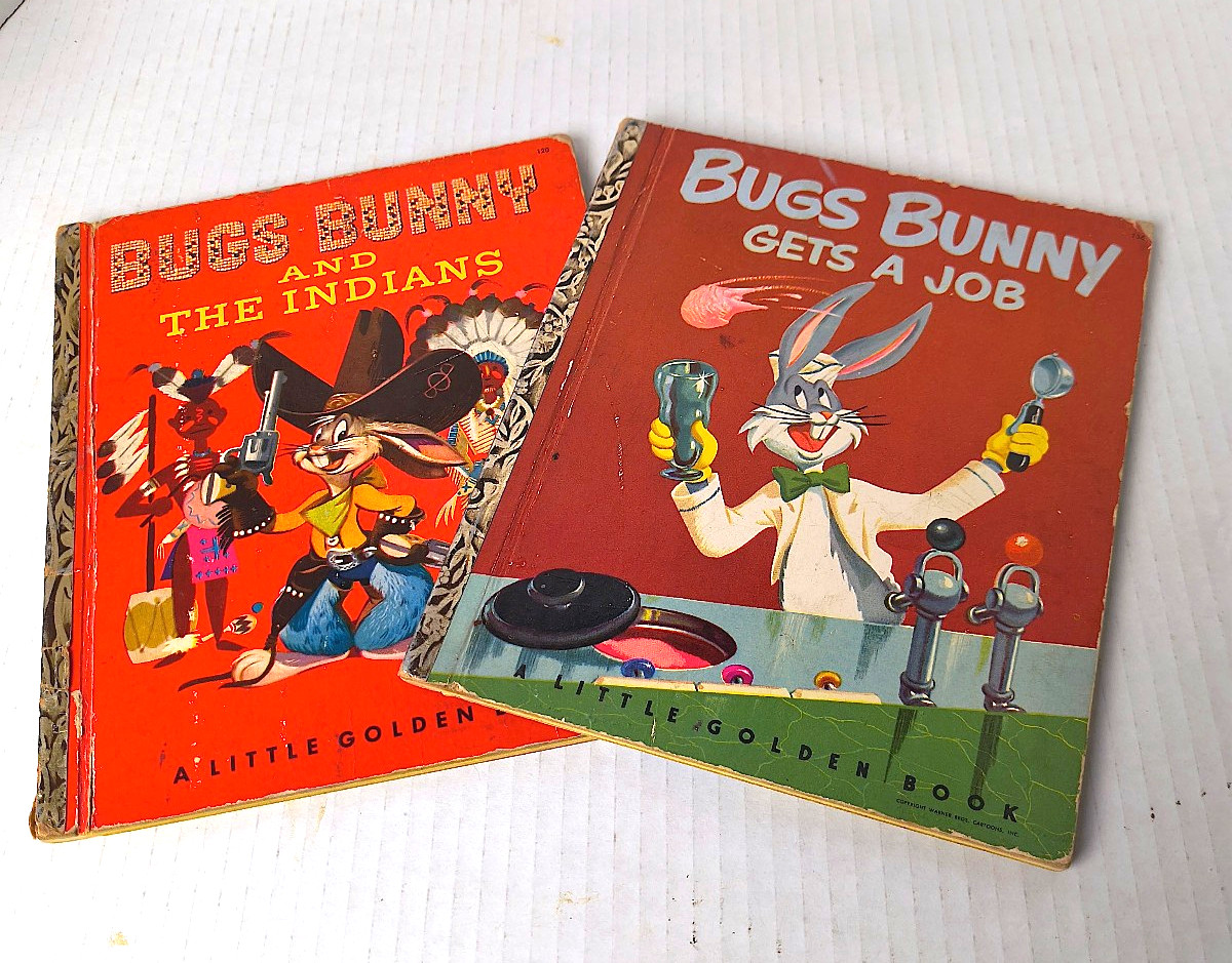 2 LITTLE GOLDEN BOOKS - BUGS BUNNY GETS A JOB & THE INDIANS, 1951 and 1952 2 LITTLE GOLDEN BOOKS - BUGS BUNNY GETS A JOB & THE INDIANS, 1951 and 1952