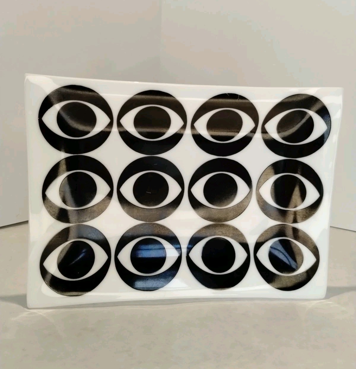 Vtg MCM 50s CBS TV Eye Logo Trinket Dish Tray Television Promo Black White RARE Vtg MCM 50s CBS TV Eye Logo Trinket Dish Tray Television Promo Black White RARE
