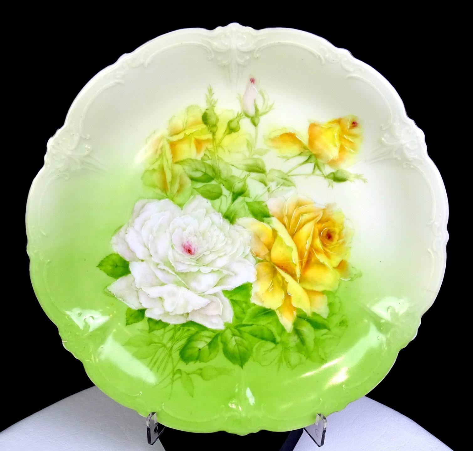 Tirschenreuth PT Germany Porcelain Roses in Bloom Antique 9" Cabinet Plate 1880 Tirschenreuth PT Germany Porcelain Roses in Bloom Antique 9" Cabinet Plate 1880