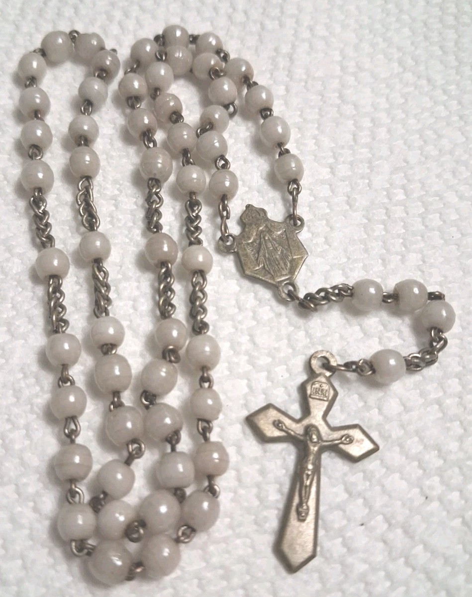 Antique 1860's France French Prosser Bead Rosary Off White Pocket Rosary Mint Antique 1860's France French Prosser Bead Rosary Off White Pocket Rosary Mint