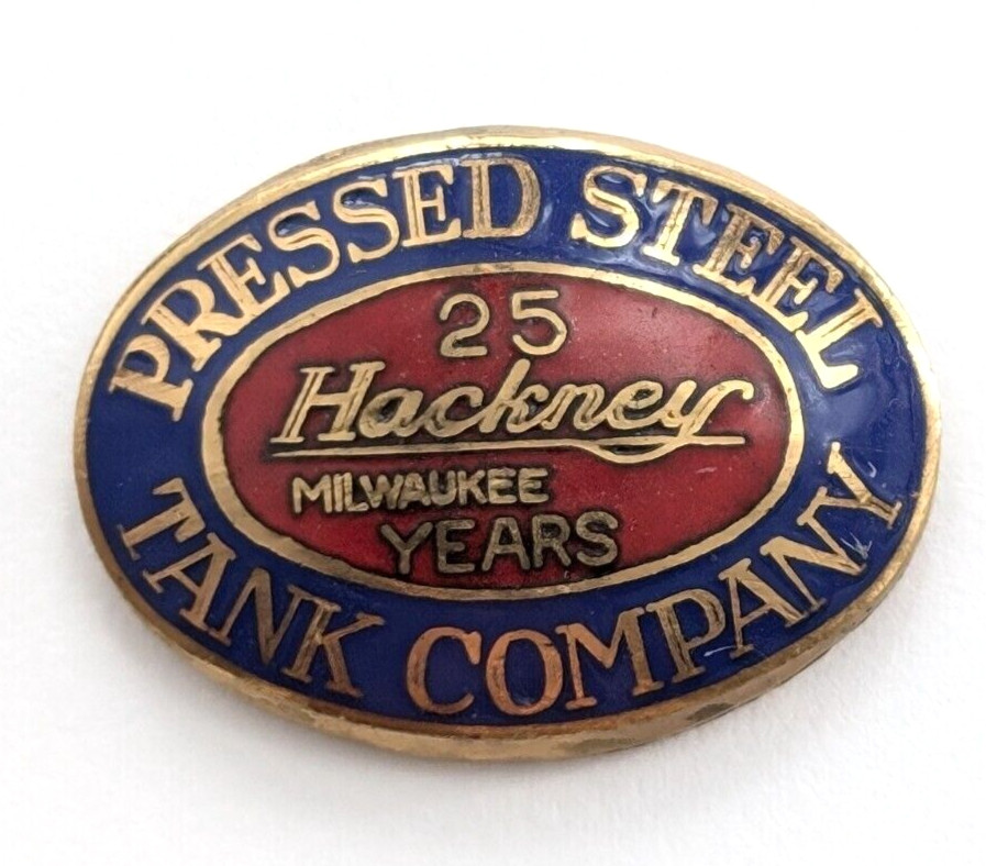 VTG Pressed Steel Tank Company Hackney Products Milwaukee 25 Years Pin Screwback