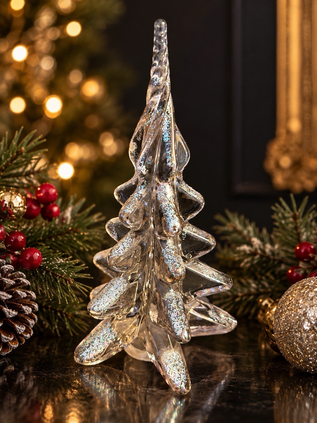 Vintage Silvestri Iridescent Glitter Glass Christmas Tree 8" Art Glass Vintage Silvestri Iridescent Glitter Glass Christmas Tree 8" Art Glass