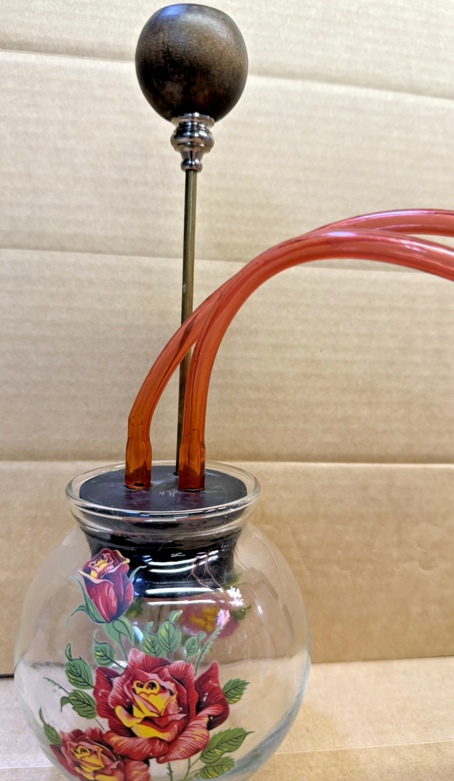 Org Glass Head Fish Bowl Bong Red Rose Double Red Plastic Steam Wood Bowl Unused Org Glass Head Fish Bowl Bong Red Rose Double Red Plastic Steam Wood Bowl Unused