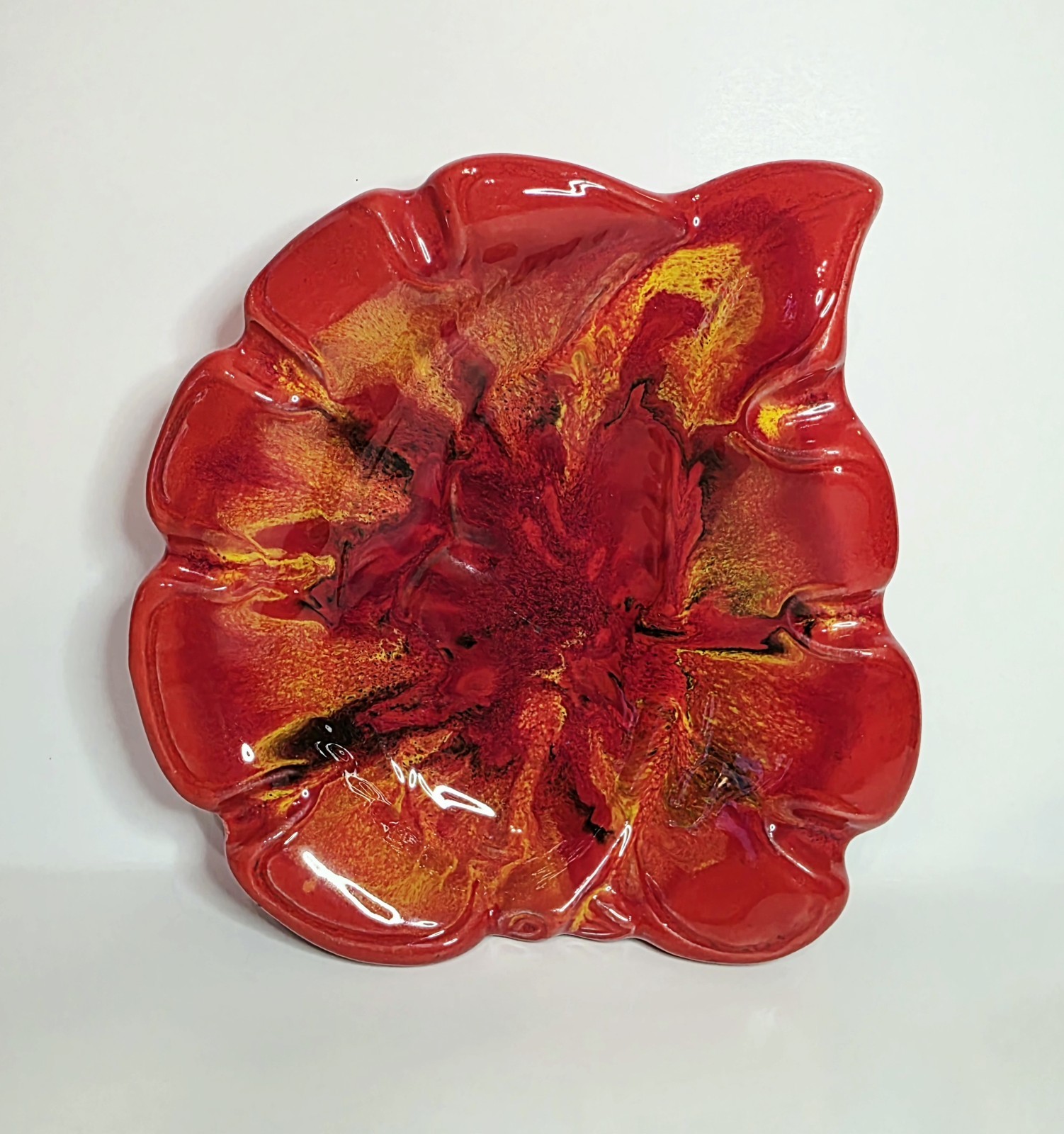 Vintage MCM California Drip Glaze Ashtray Ceramic Orange Flame Leaf Shape 7.75" Vintage MCM California Drip Glaze Ashtray Ceramic Orange Flame Leaf Shape 7.75"