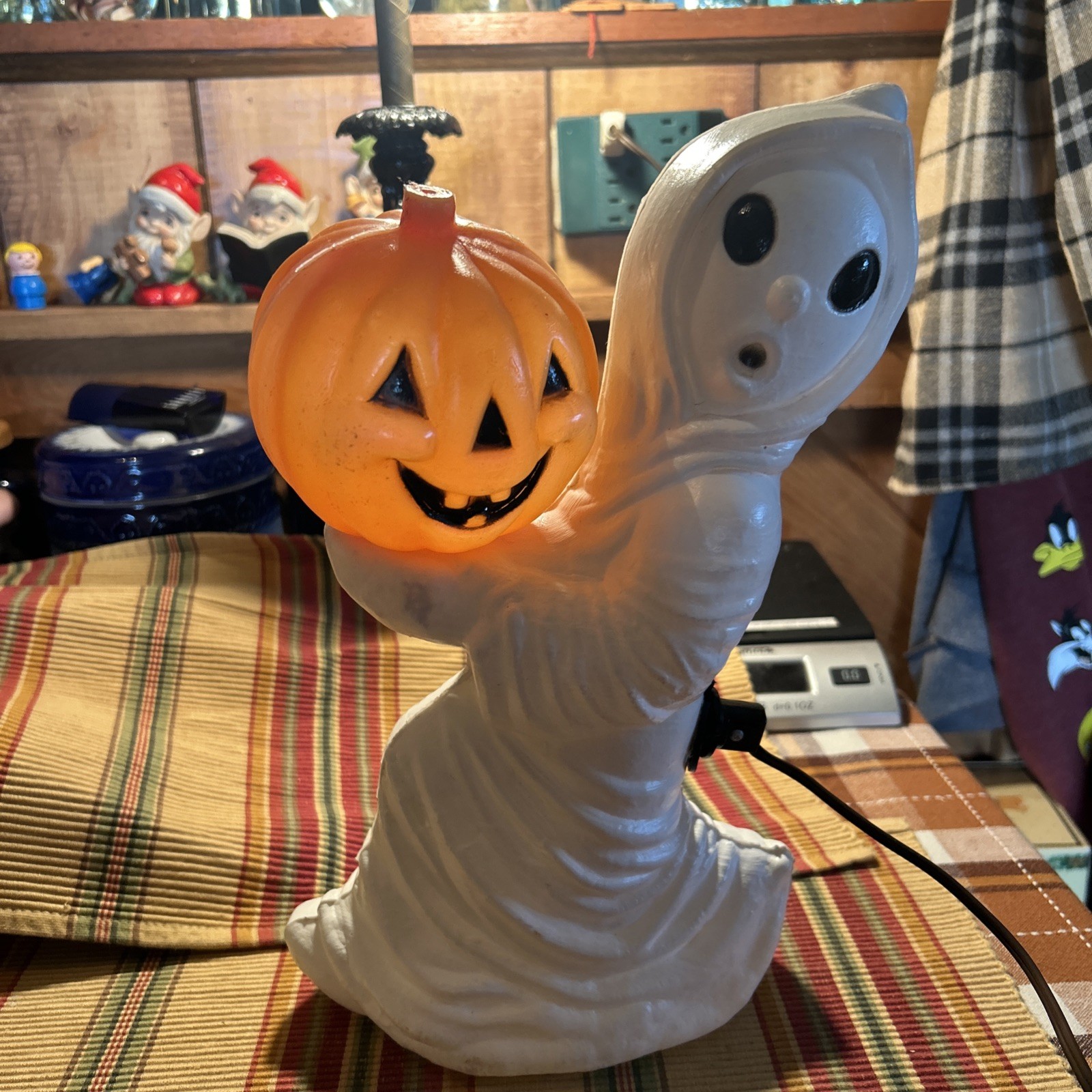 Vtg General Foam Plastics Ghost & Pumpkin Halloween Blow Mold Lamp 13" Works Vtg General Foam Plastics Ghost & Pumpkin Halloween Blow Mold Lamp 13" Works