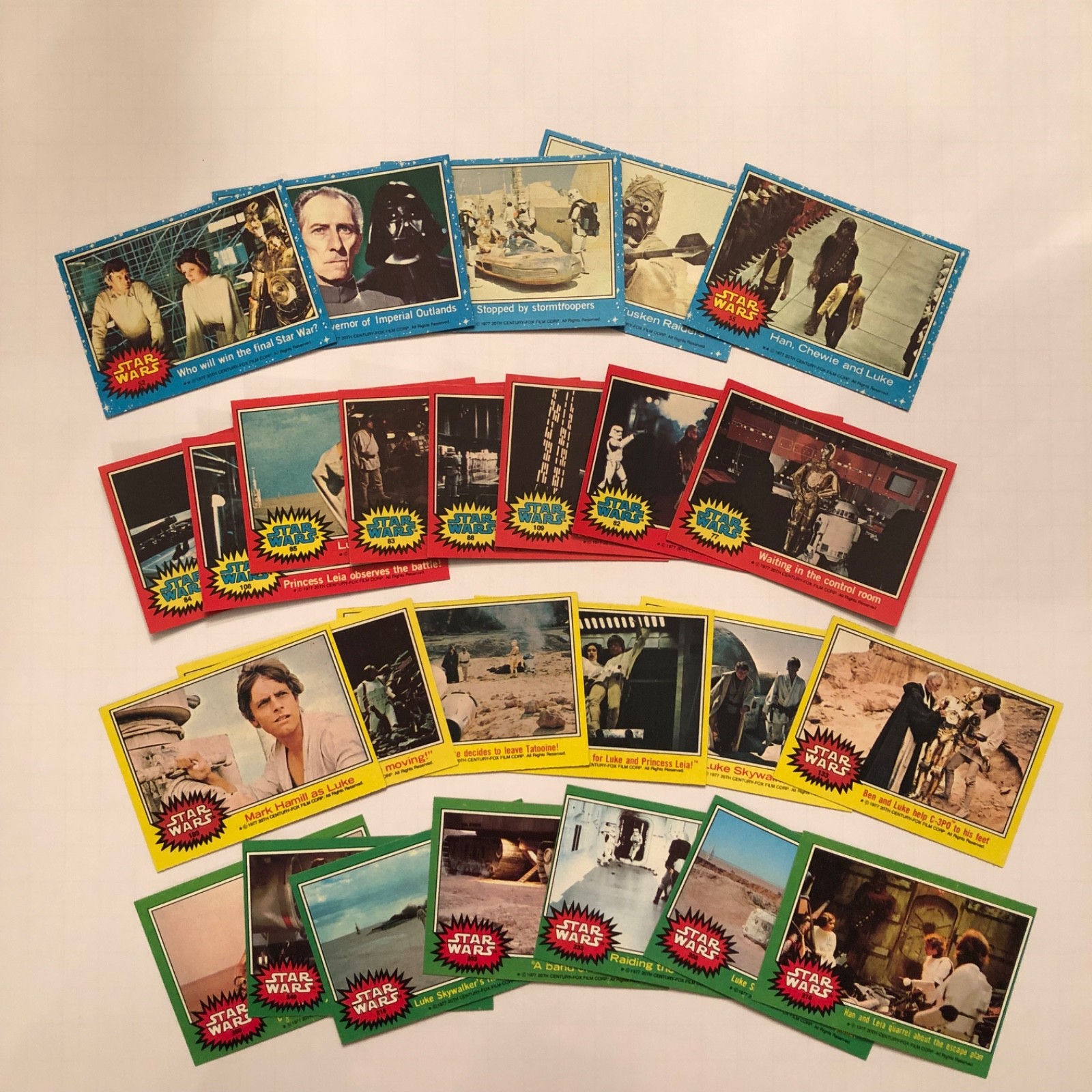 1977 Topps Star Wars Card Lot of 26 Series 1 Blue plus Red Yellow Green πβ€οΈππ 1977 Topps Star Wars Card Lot of 26 Series 1 Blue plus Red Yellow Green πβ€οΈππ